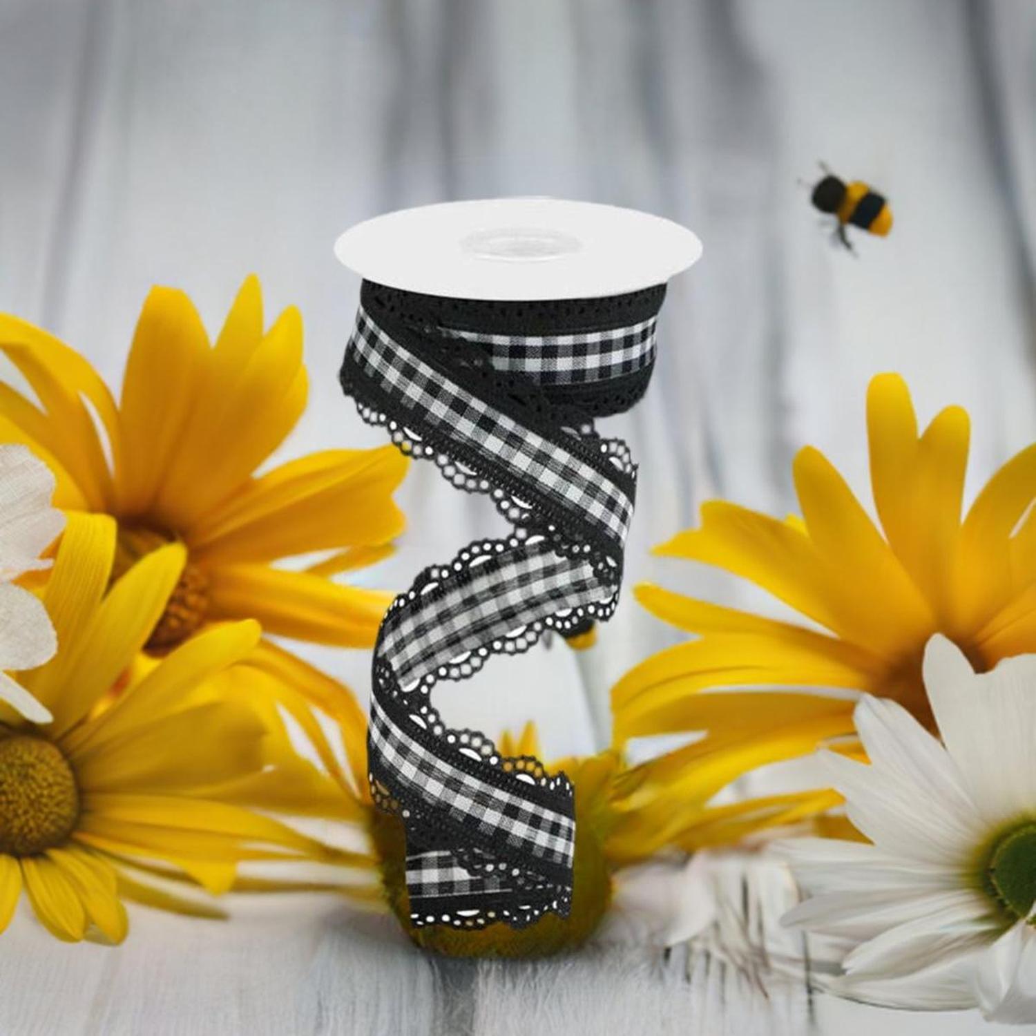 1.5" Scalloped Edge Gingham Ribbon: Black (10 Yard)