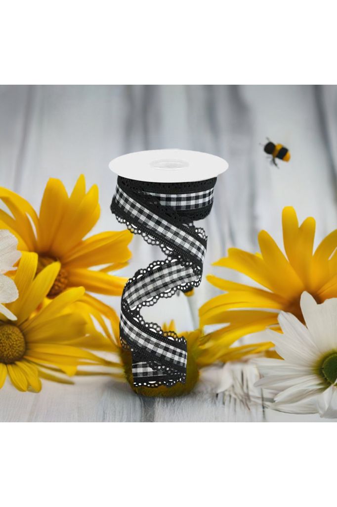 Shop For 1.5" Scalloped Edge Gingham Ribbon: Black (10 Yard) at Michelle's aDOORable Creations