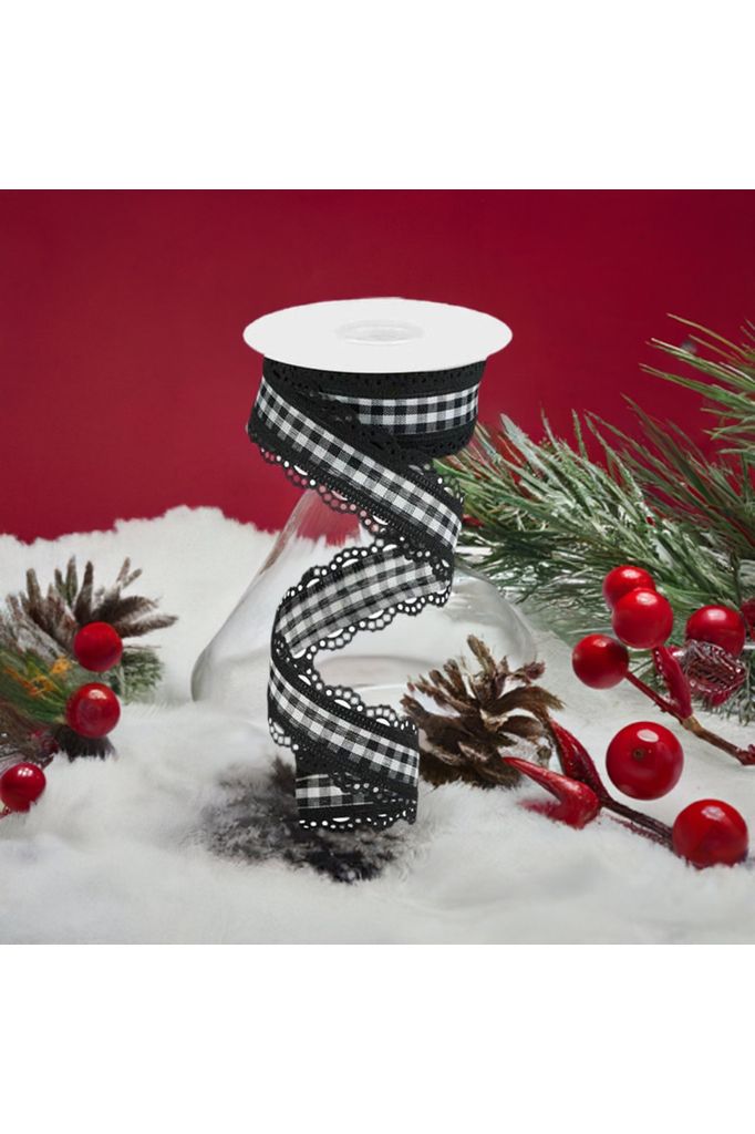 Shop For 1.5" Scalloped Edge Gingham Ribbon: Black (10 Yard) at Michelle's aDOORable Creations