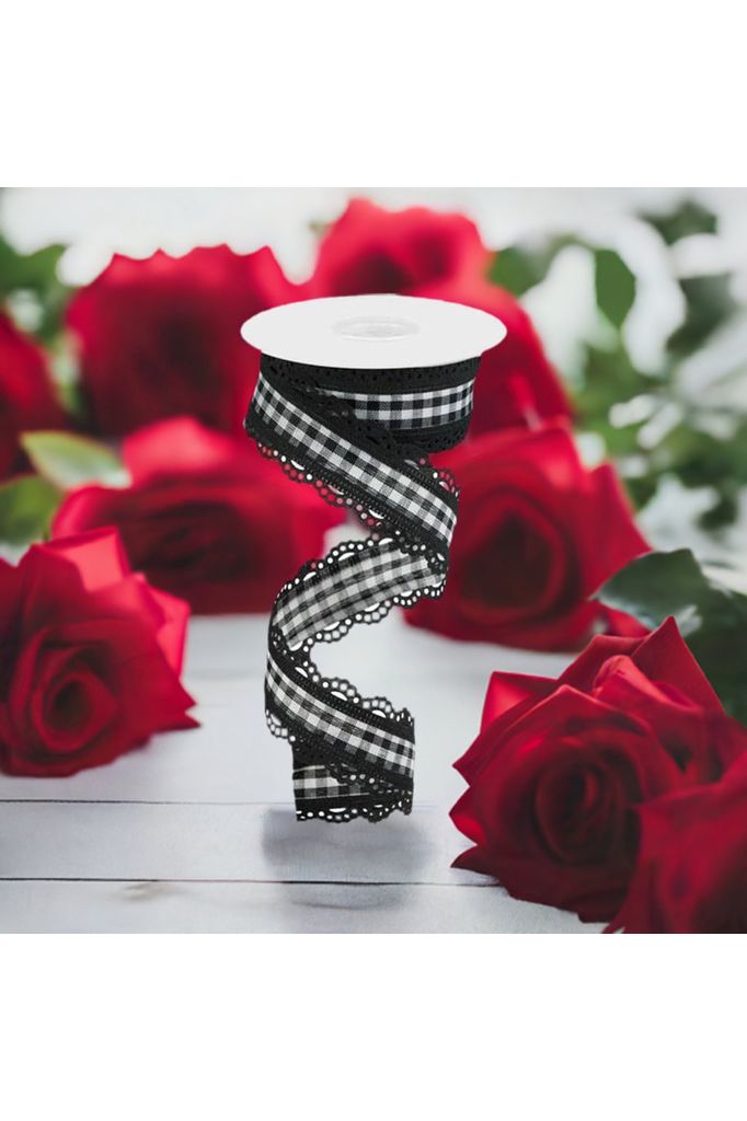 Shop For 1.5" Scalloped Edge Gingham Ribbon: Black (10 Yard) at Michelle's aDOORable Creations