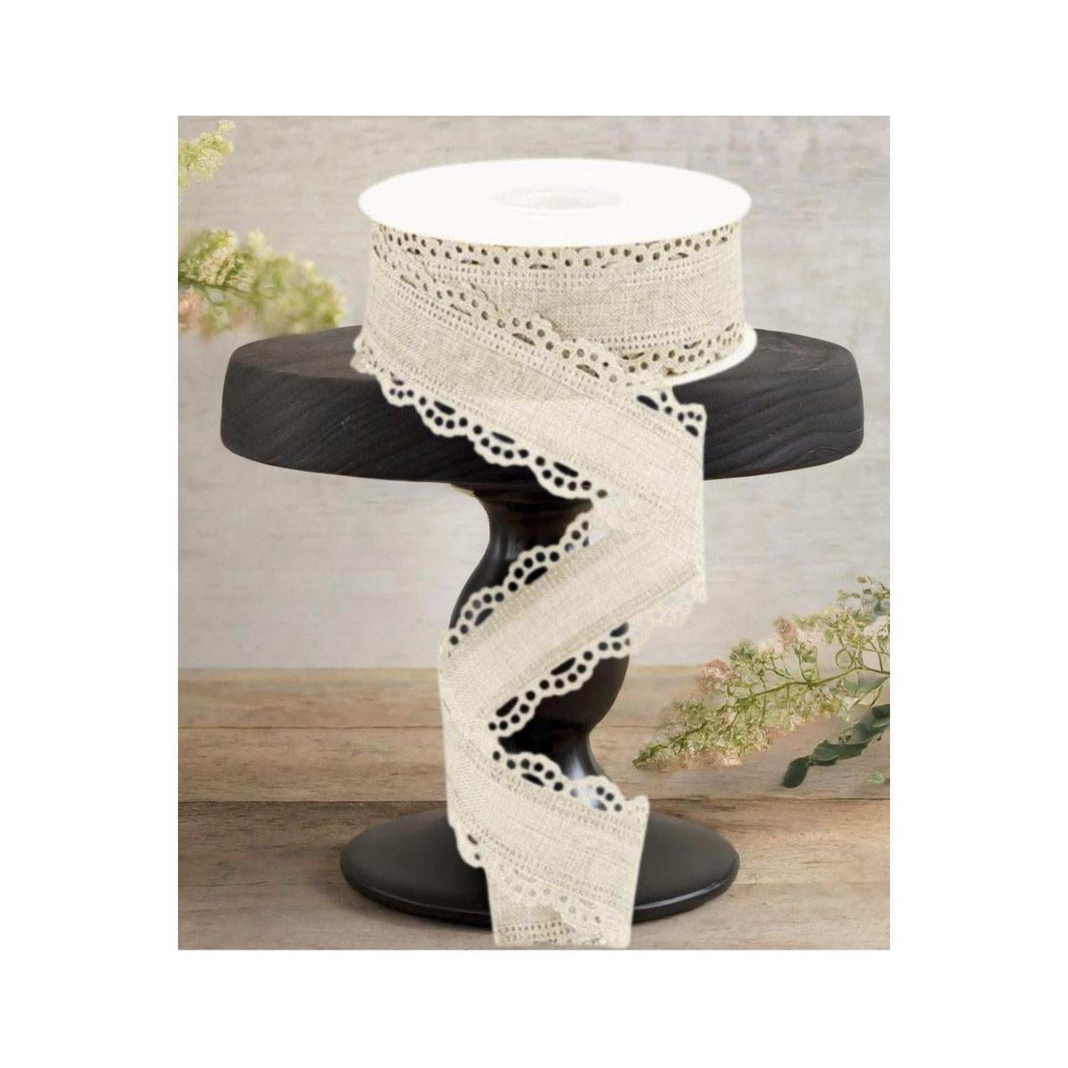 1.5" Scalloped Edge Ribbon: Cream (10 Yard)