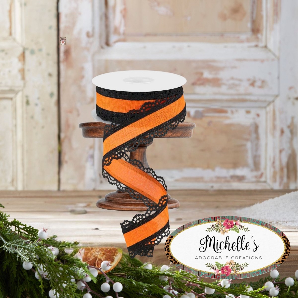 Shop For 1.5" Scalloped Edge Ribbon: Orange/Black (10 Yard)