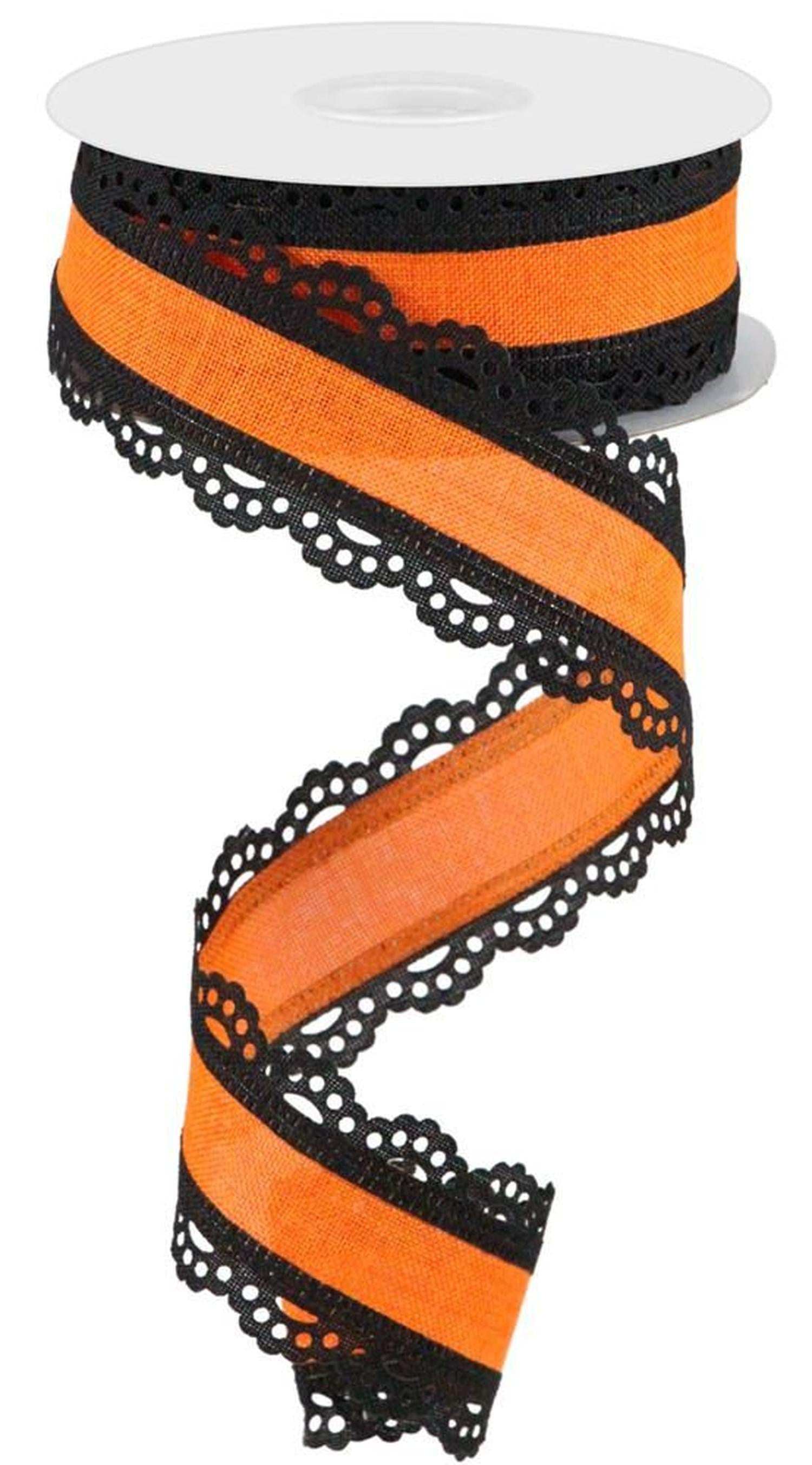 1.5" Scalloped Edge Ribbon: Orange/Black (10 Yard)