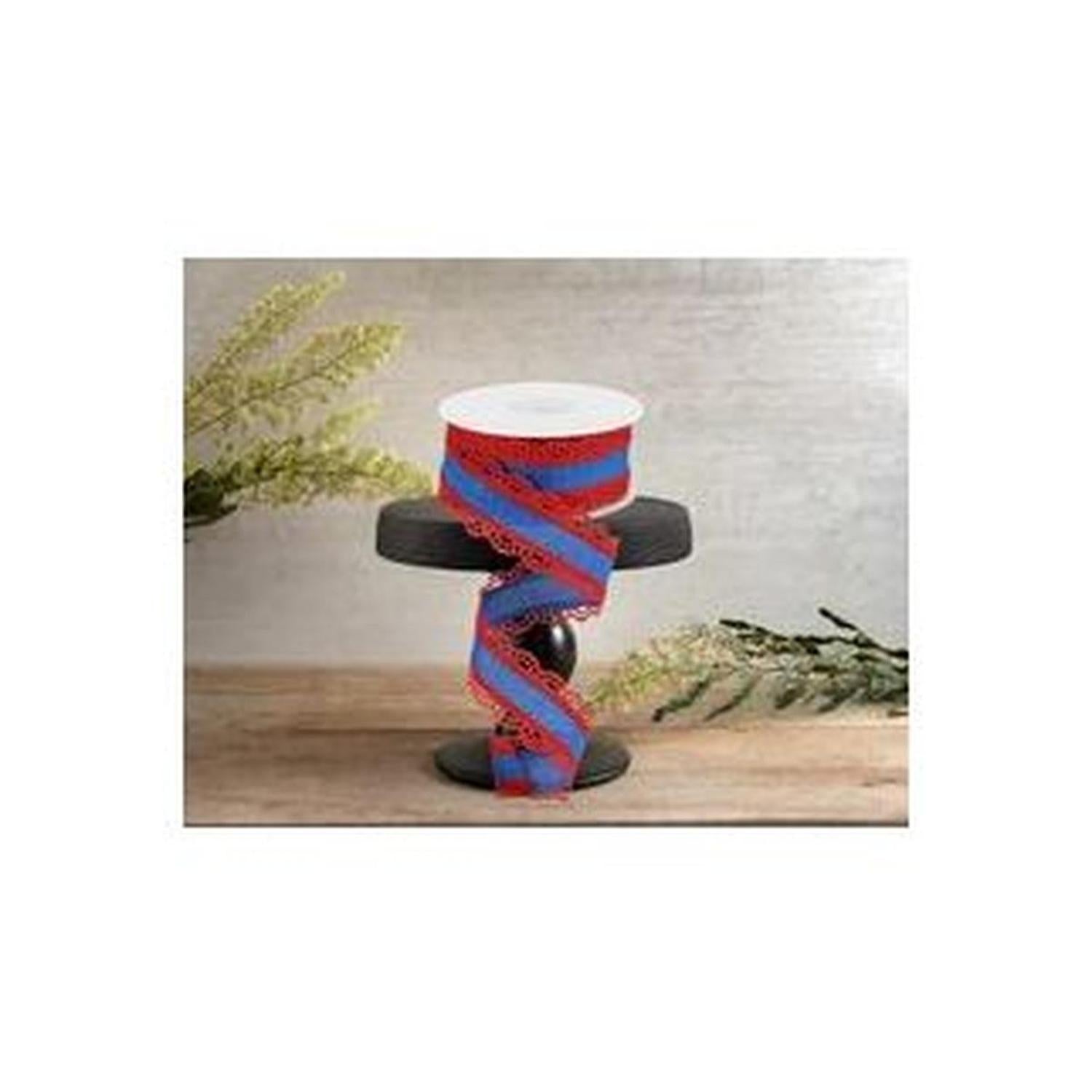1.5" Scalloped Edge Ribbon: Red and Royal Blue (10 Yard)