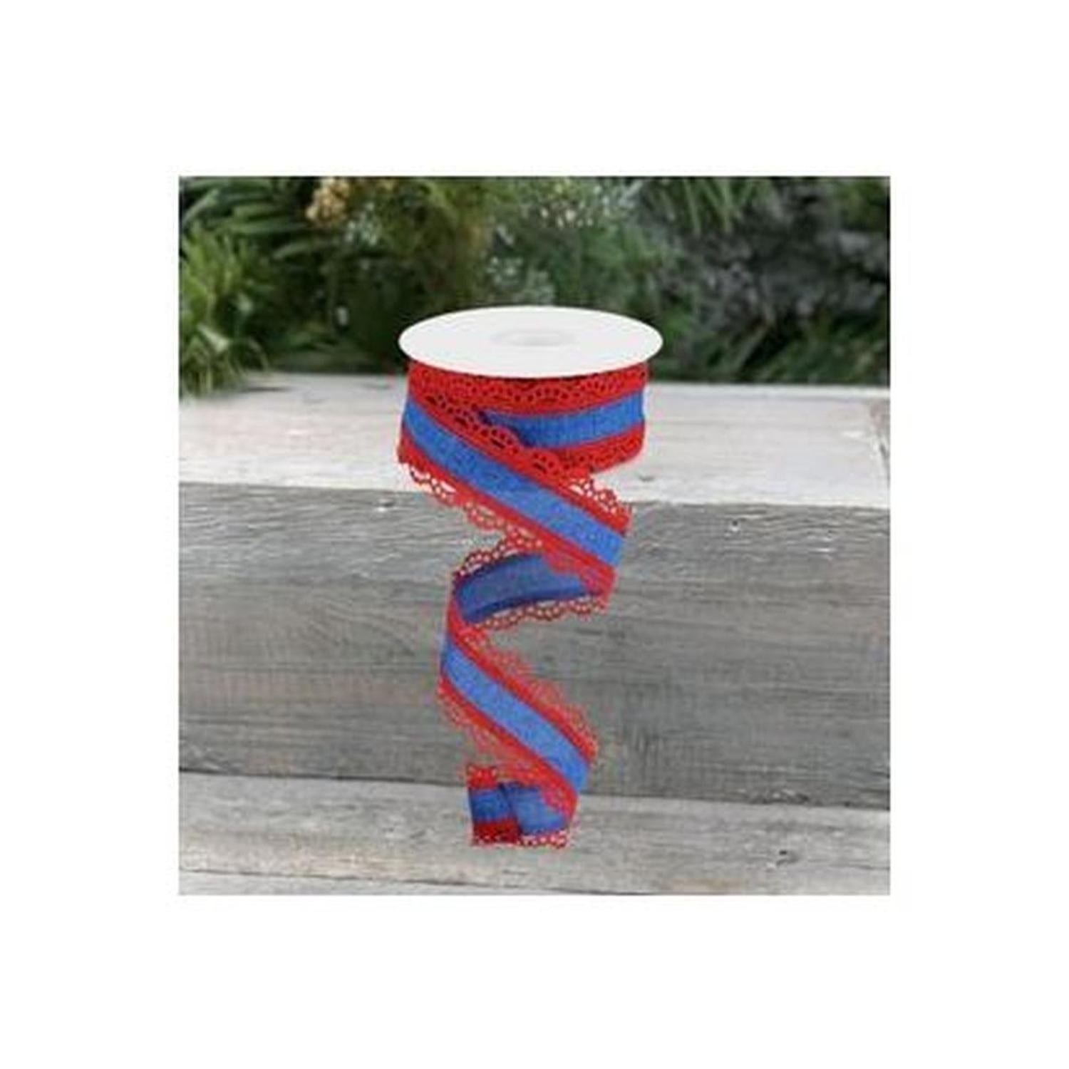 1.5" Scalloped Edge Ribbon: Red and Royal Blue (10 Yard)