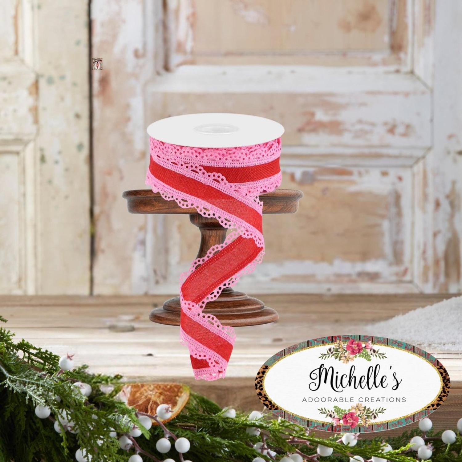 1.5" Scalloped Edge Ribbon: Red/Pink (10 Yard)