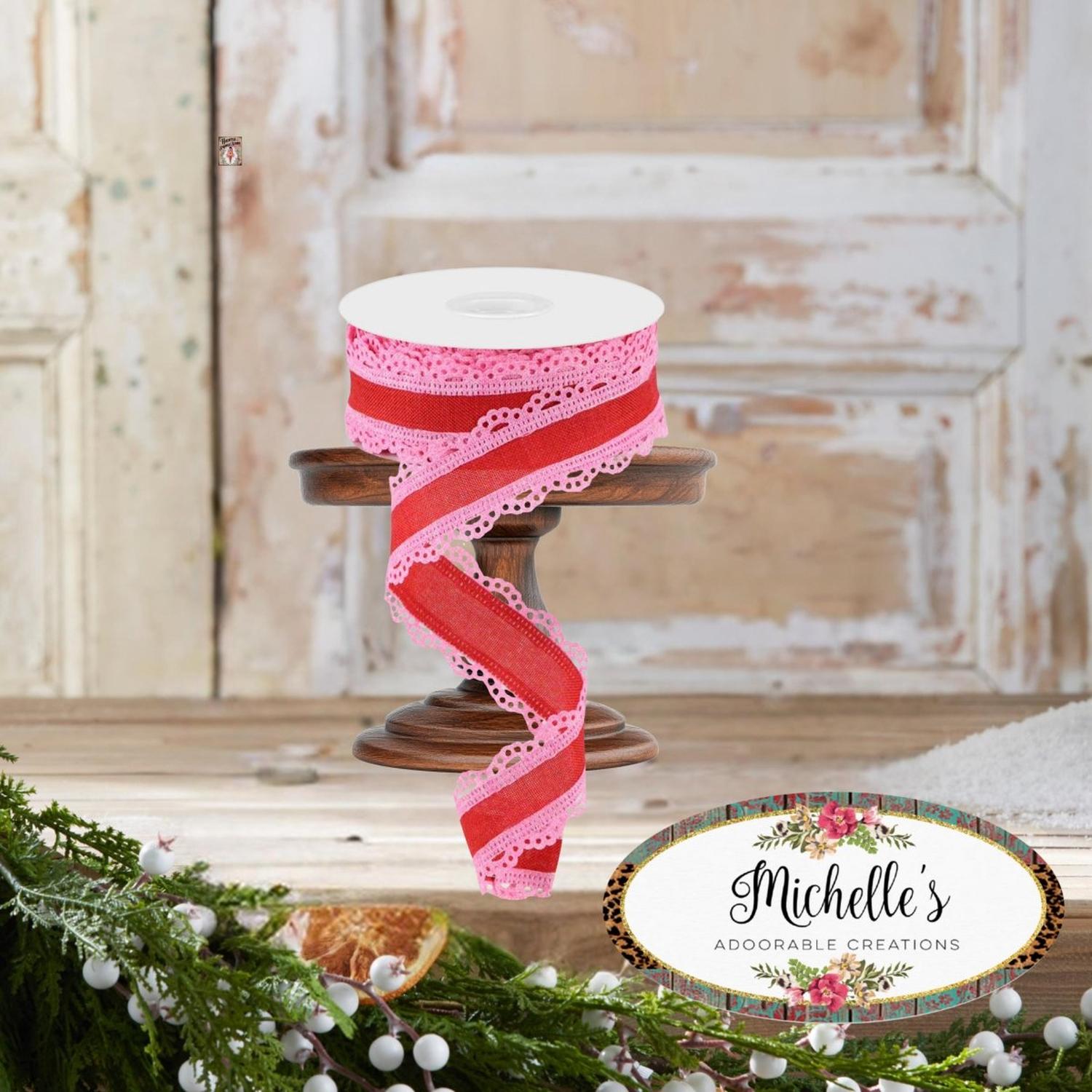 1.5" Scalloped Edge Ribbon: Red/Pink (10 Yard)