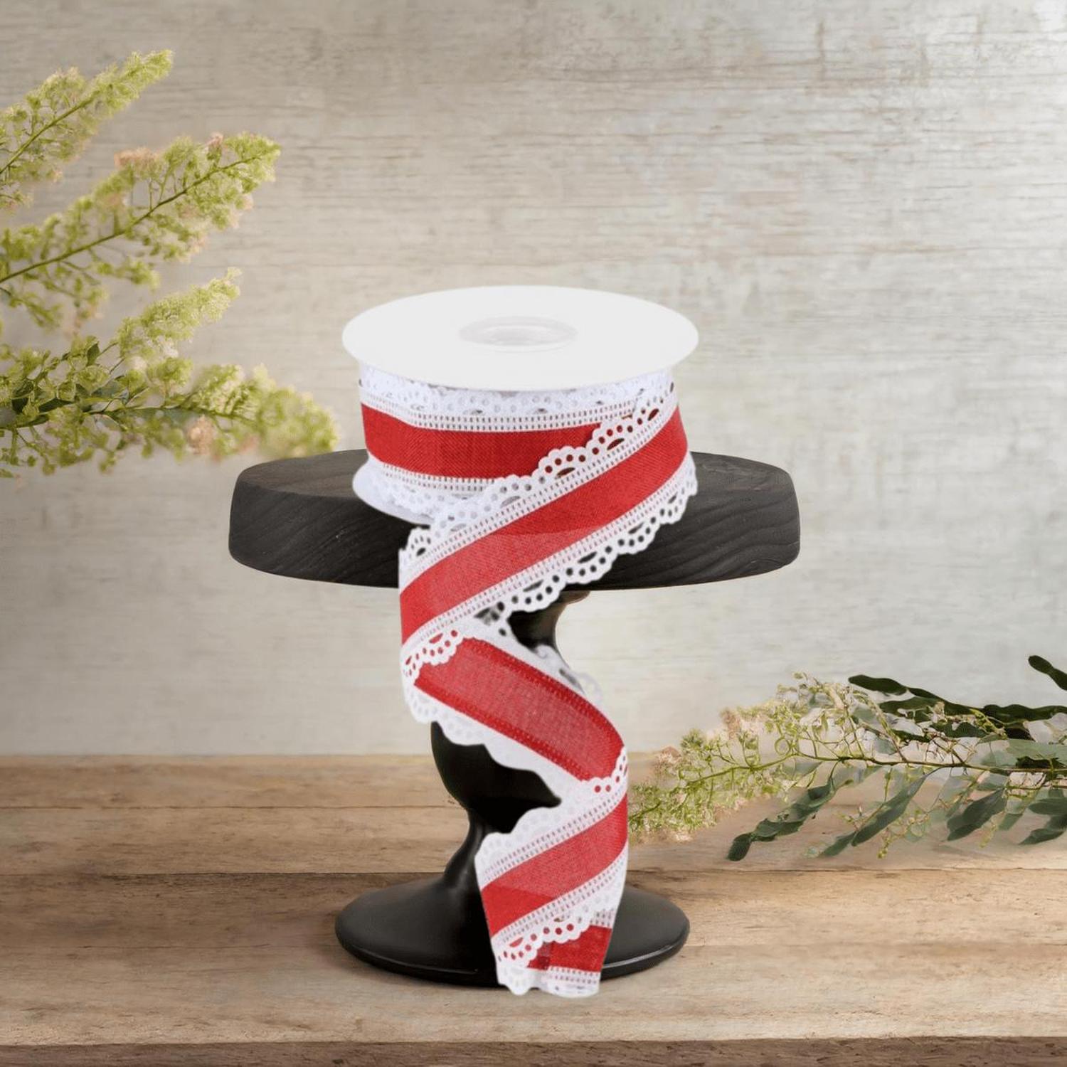 1.5" Scalloped Edge Ribbon: Red/White (10 Yard)