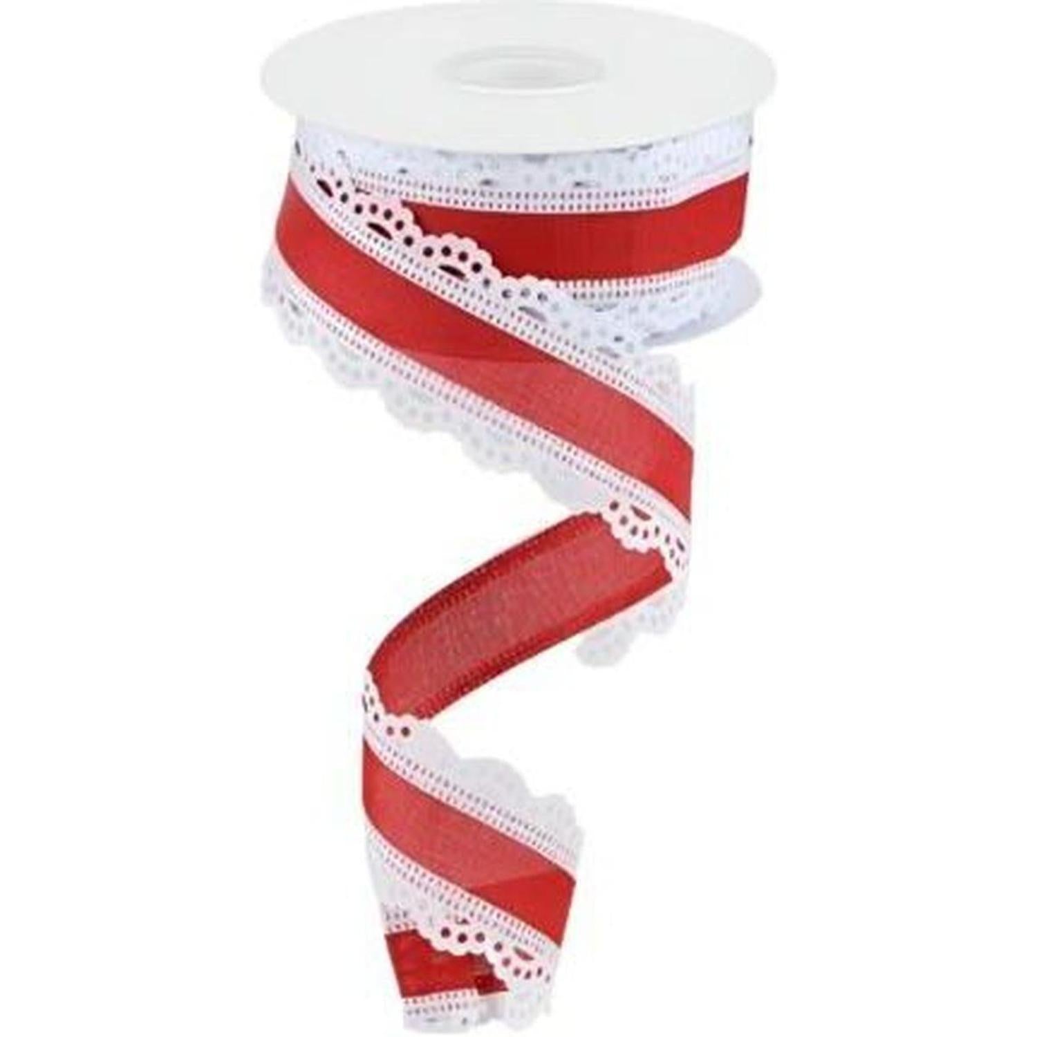 1.5" Scalloped Edge Ribbon: Red/White (10 Yard)