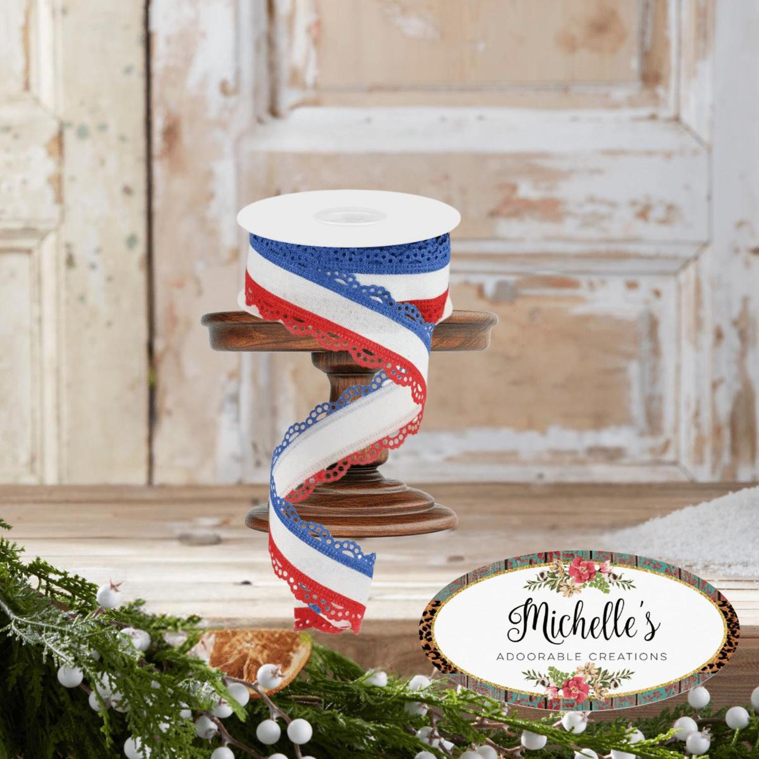 1.5" Scalloped Edge Ribbon: RWB (10 Yard)