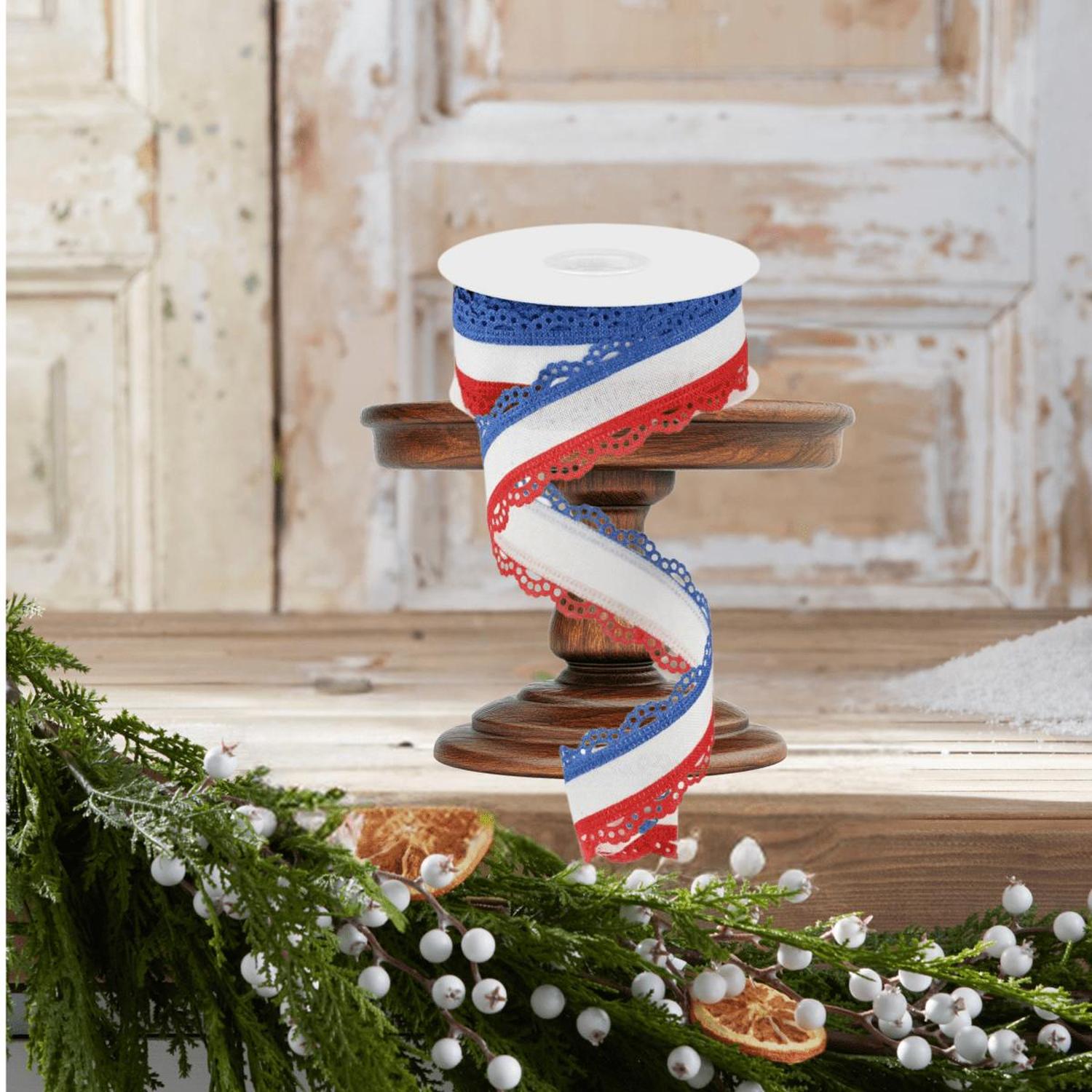 1.5" Scalloped Edge Ribbon: RWB (10 Yard)