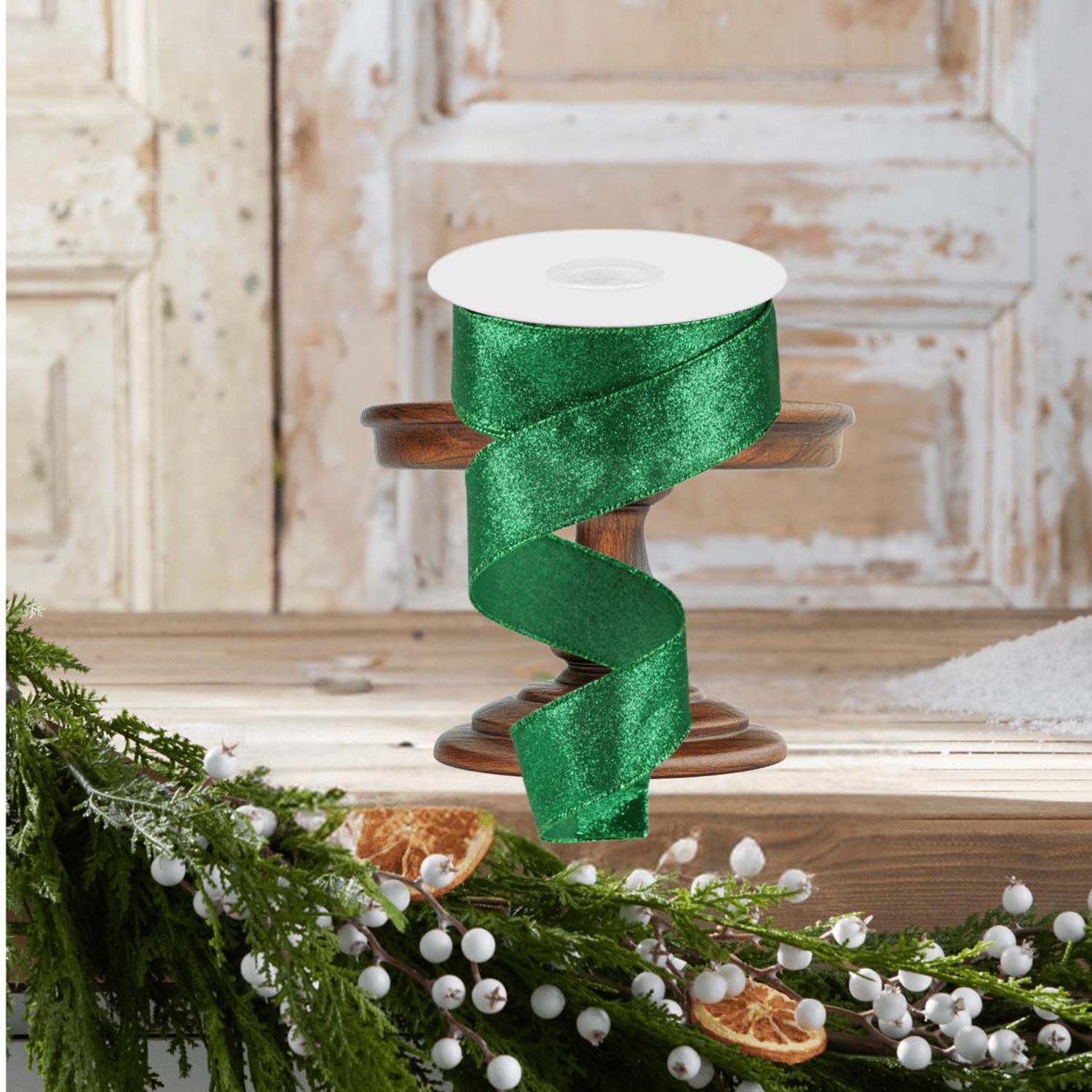 Shop For 1.5" Shimmer Glitter Ribbon: Emerald Green (10 Yards)