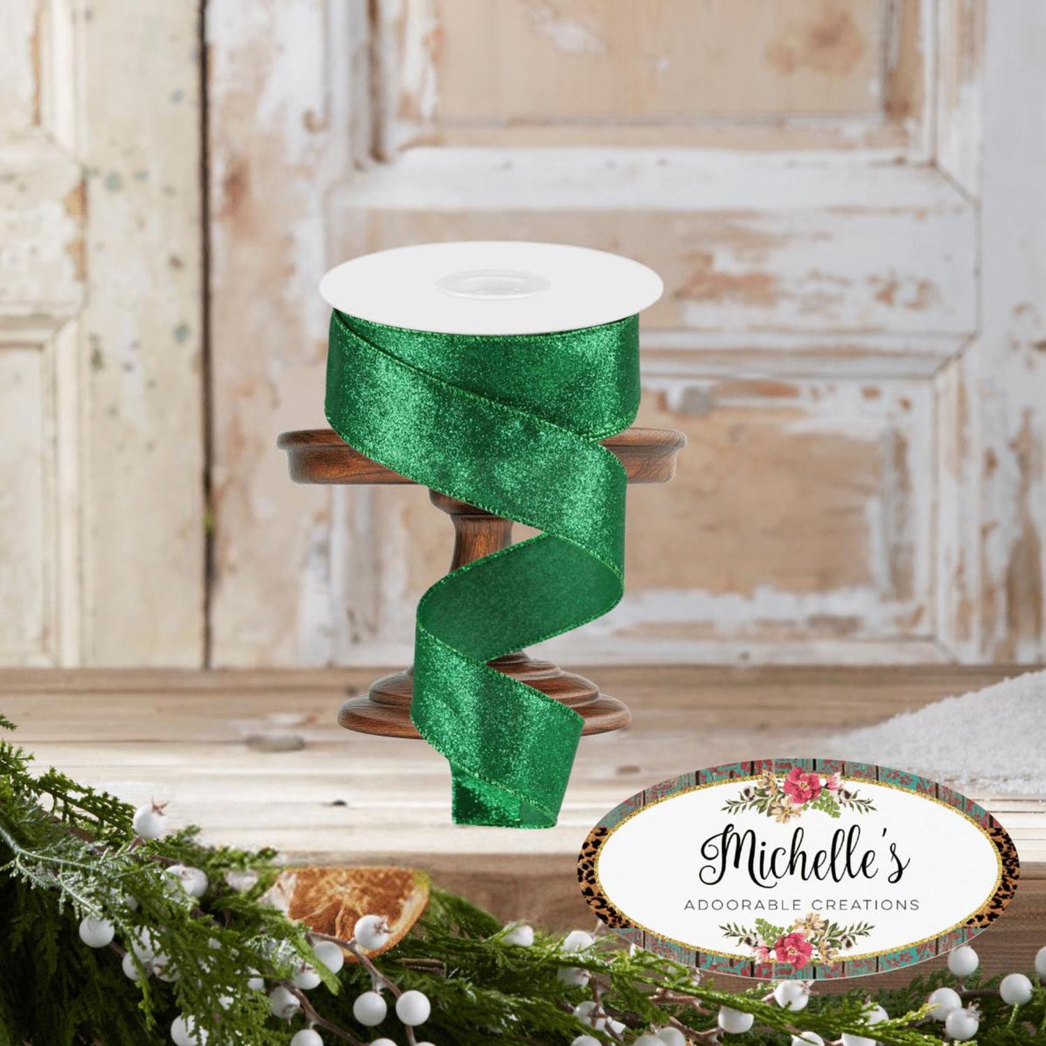 1.5" Shimmer Glitter Ribbon: Emerald Green (10 Yards)