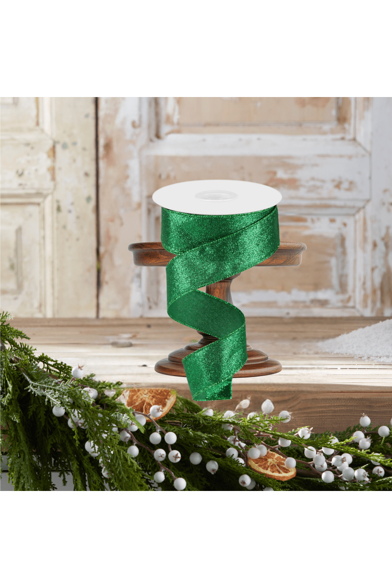 Shop For 1.5" Shimmer Glitter Ribbon: Emerald Green (10 Yards)