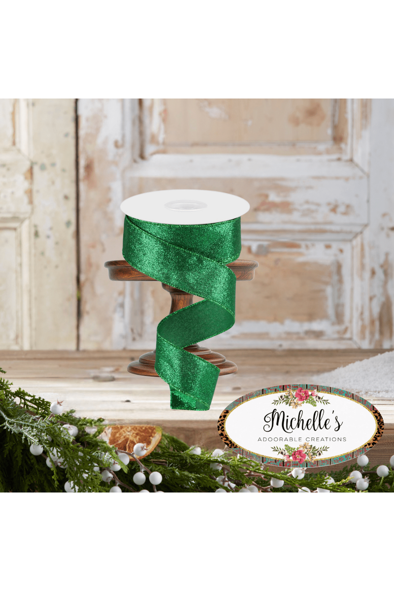 Shop For 1.5" Shimmer Glitter Ribbon: Emerald Green (10 Yards)