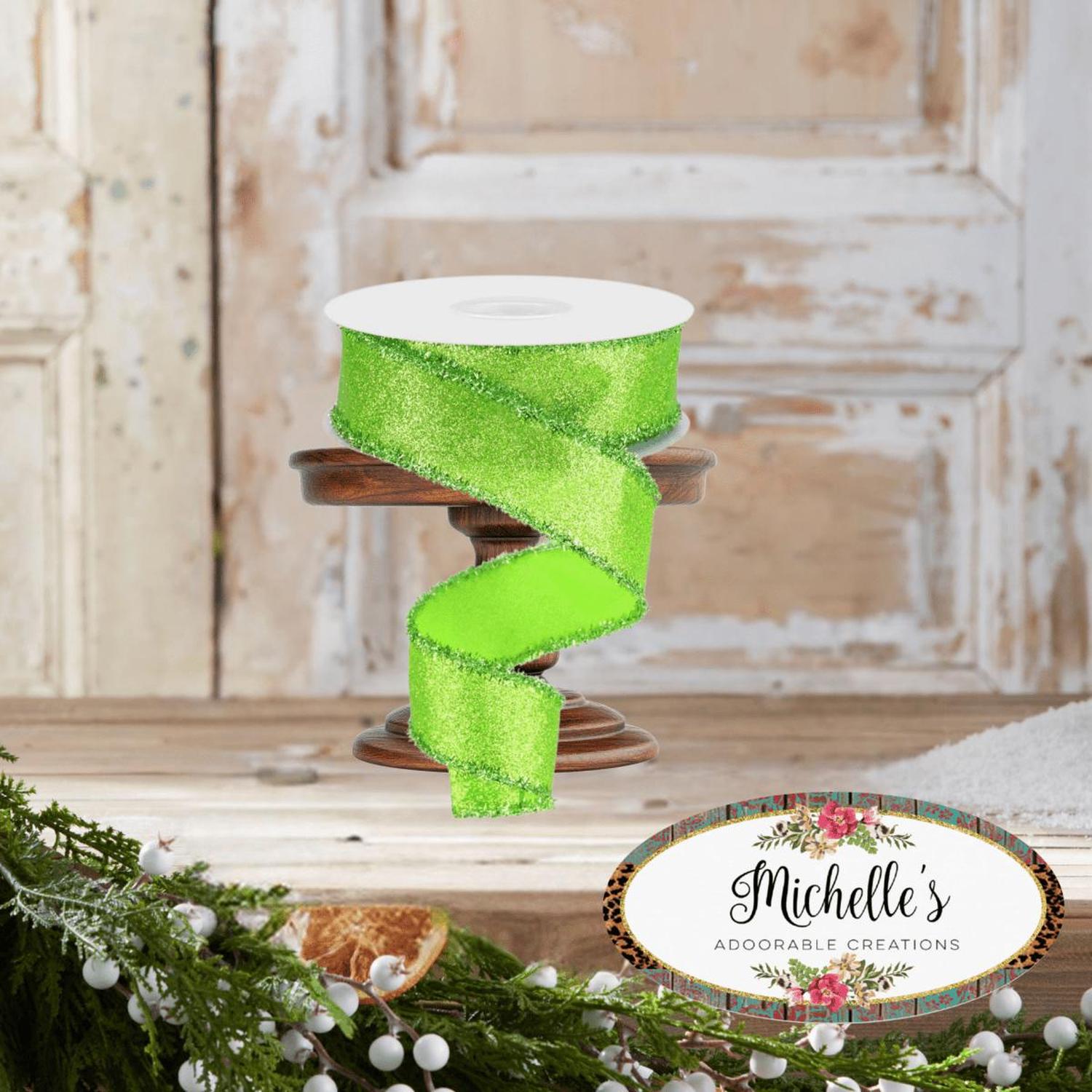 Shop For 1.5" Shimmer Glitter Tinsel Ribbon: Lime Green (10 Yards)