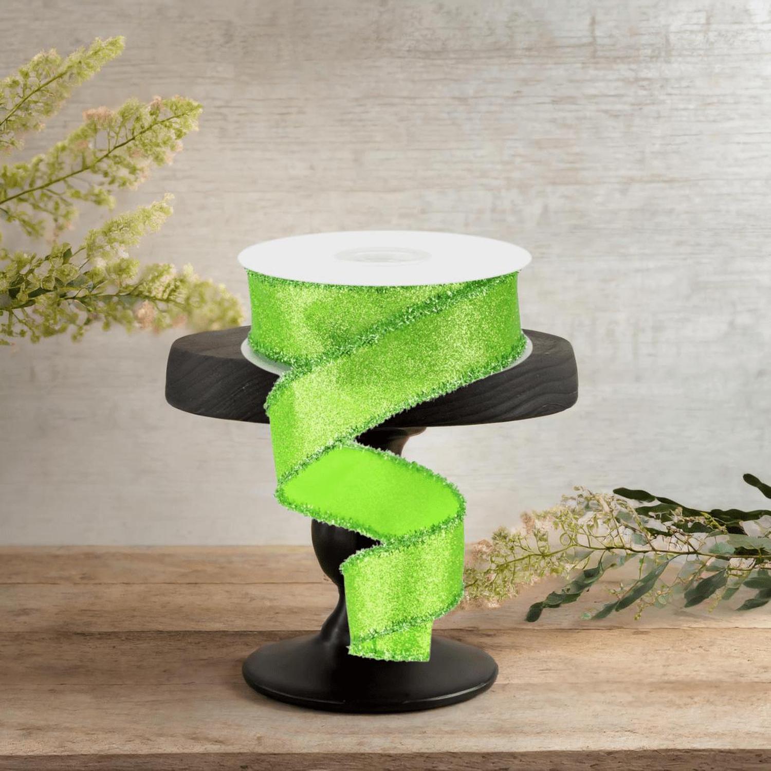 1.5" Shimmer Glitter Tinsel Ribbon: Lime Green (10 Yards)