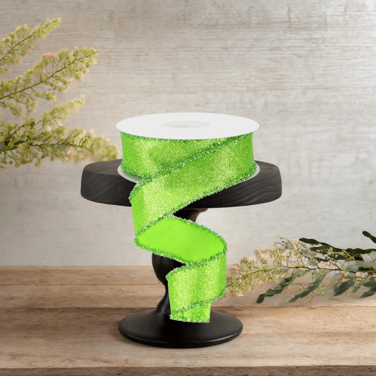 Shop For 1.5" Shimmer Glitter Tinsel Ribbon: Lime Green (10 Yards)