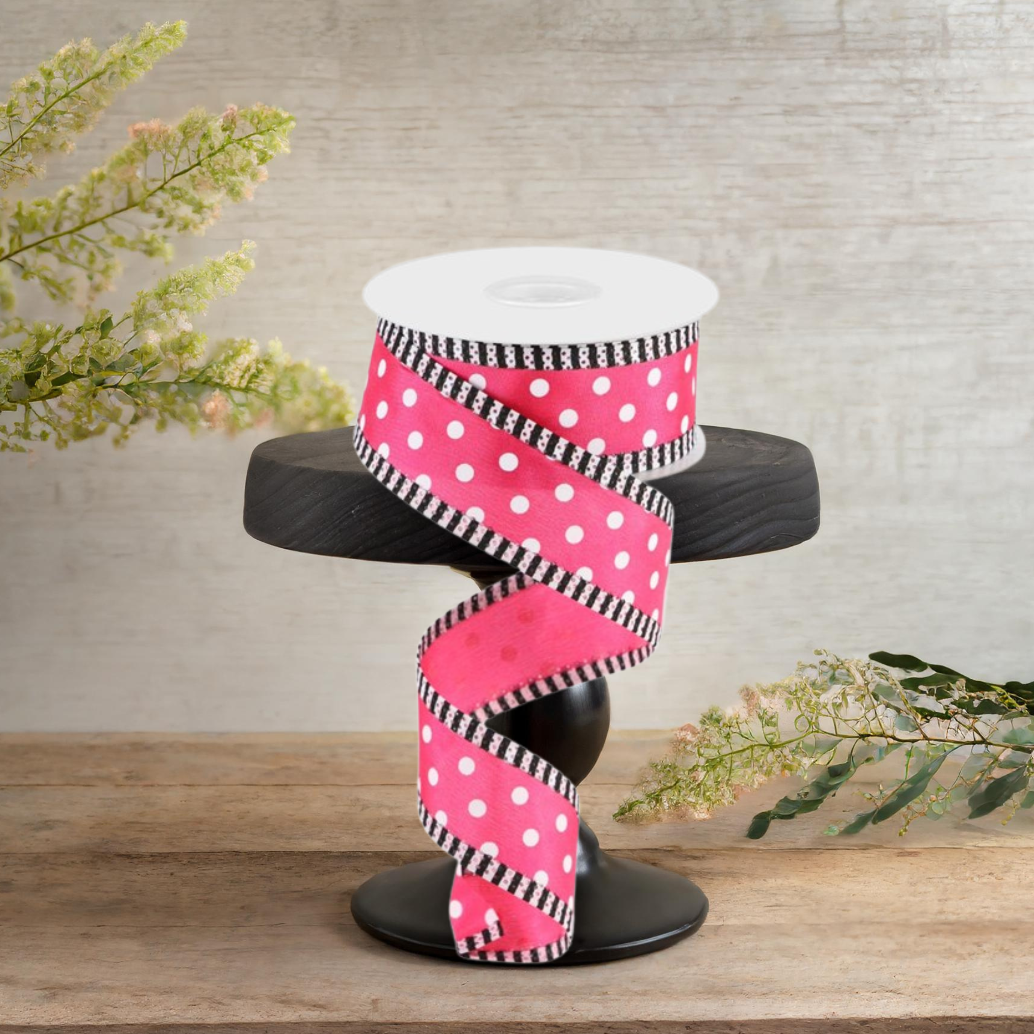 Shop For 1.5" Small Polka Dot Stripe Ribbon: Hot Pink (10 Yards)