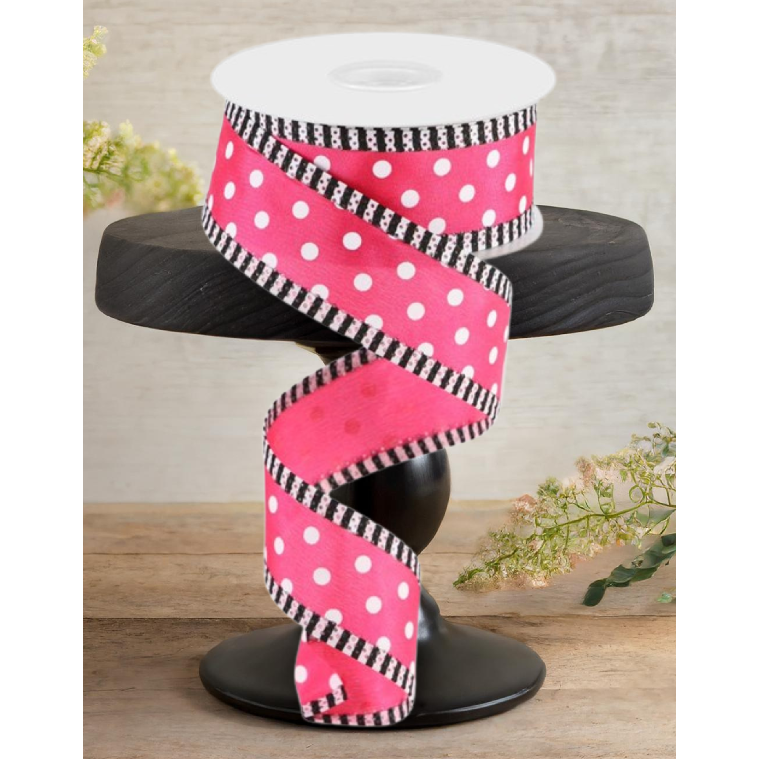 Shop For 1.5" Small Polka Dot Stripe Ribbon: Hot Pink (10 Yards)