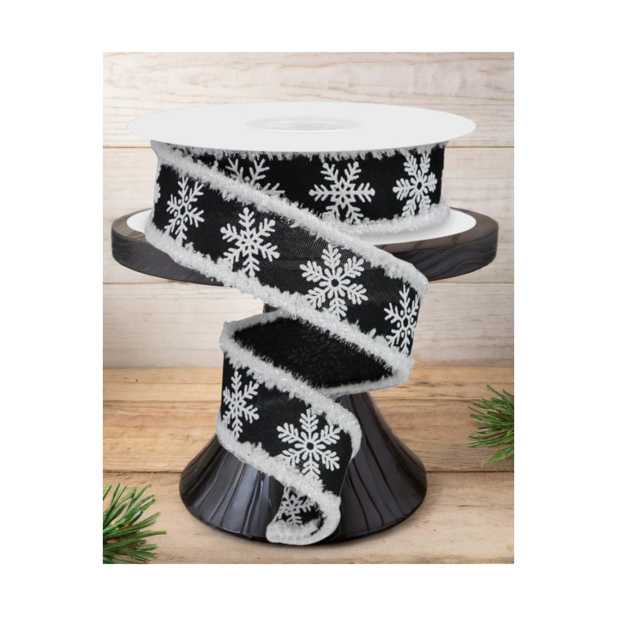Shop For 1.5" Snowflake Drift Ribbon: Black & White (10 Yards)
