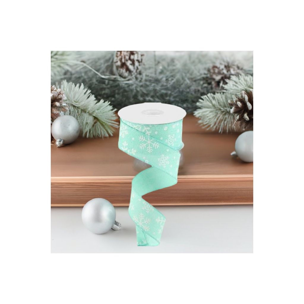 Shop For 1.5" Snowflake Ribbon: Mint Green (10 Yards) at Michelle's aDOORable Creations