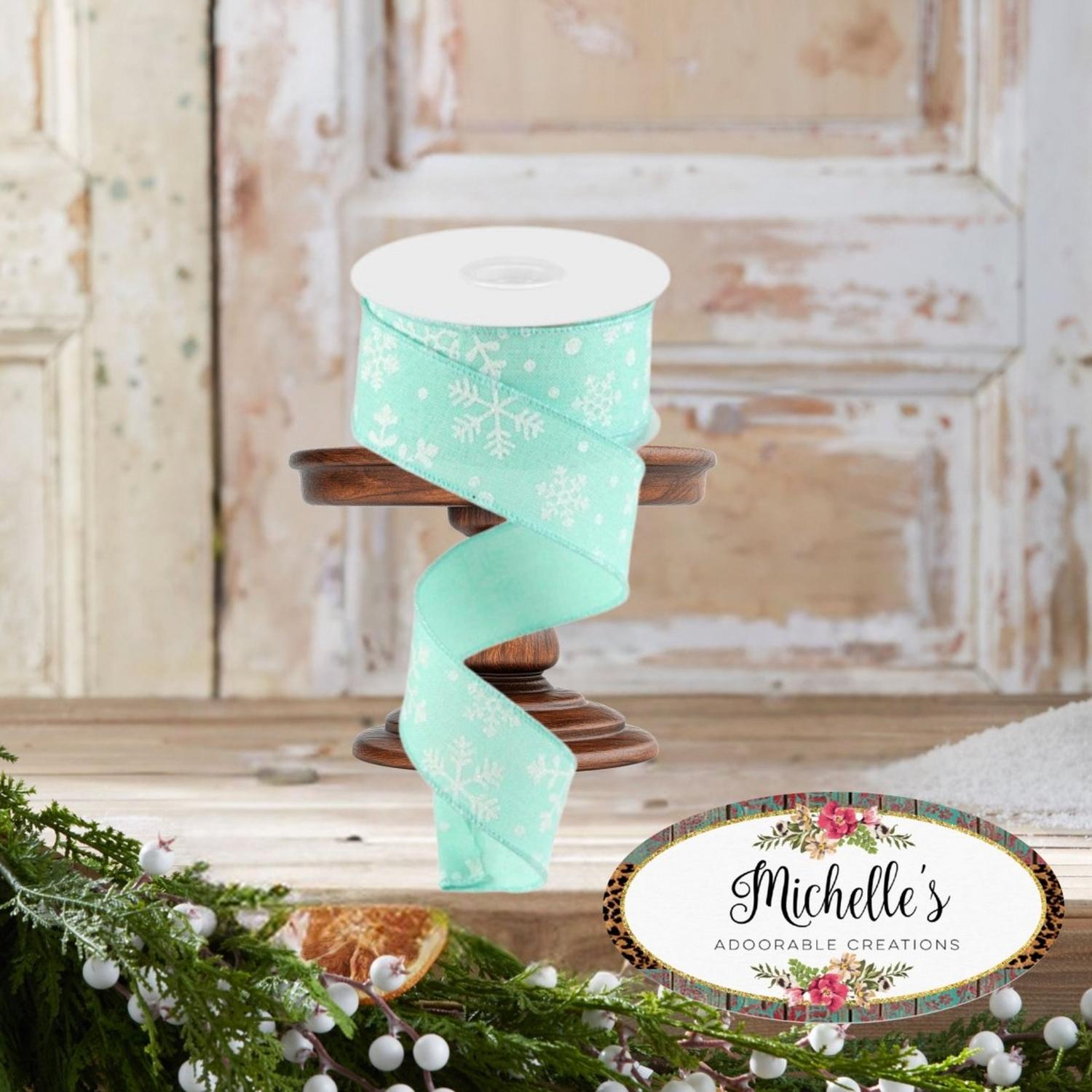 1.5" Snowflake Ribbon: Mint Green (10 Yards)