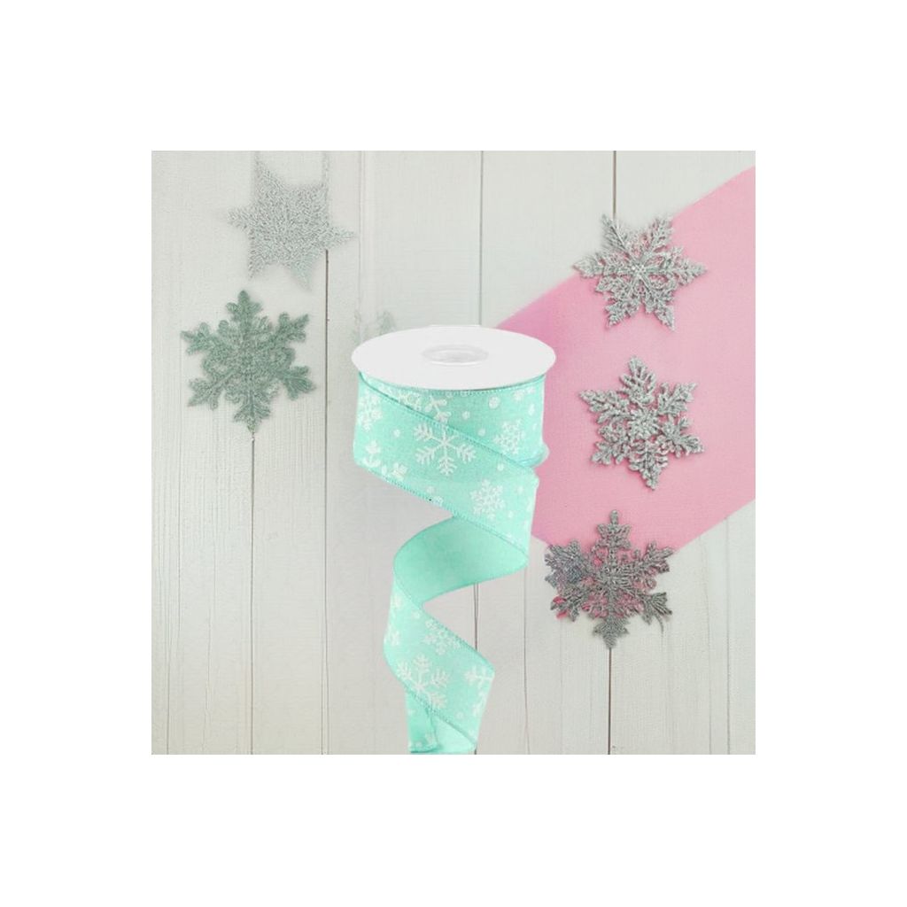 Shop For 1.5" Snowflake Ribbon: Mint Green (10 Yards) at Michelle's aDOORable Creations
