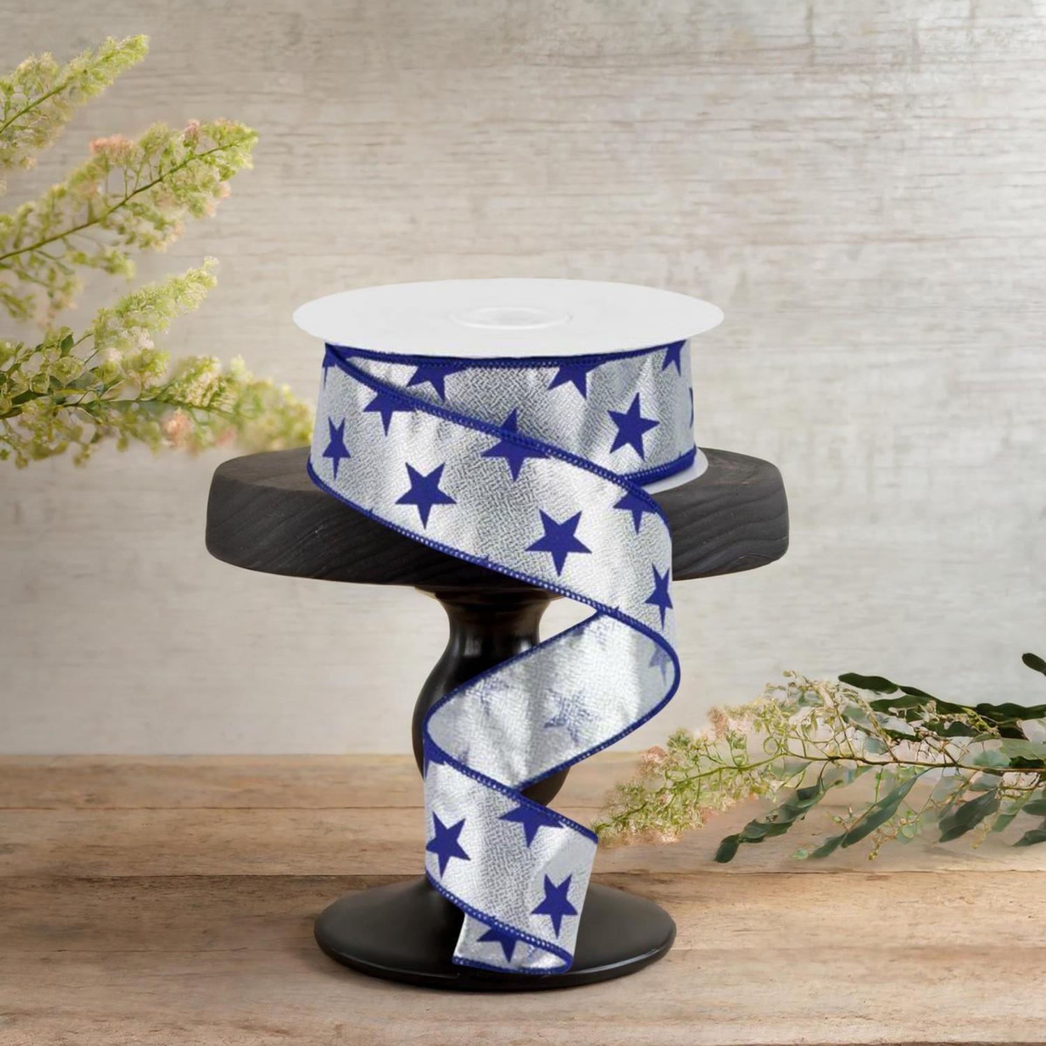Shop For 1.5" Stars on Metallic Ribbon: Silver (10 Yards)