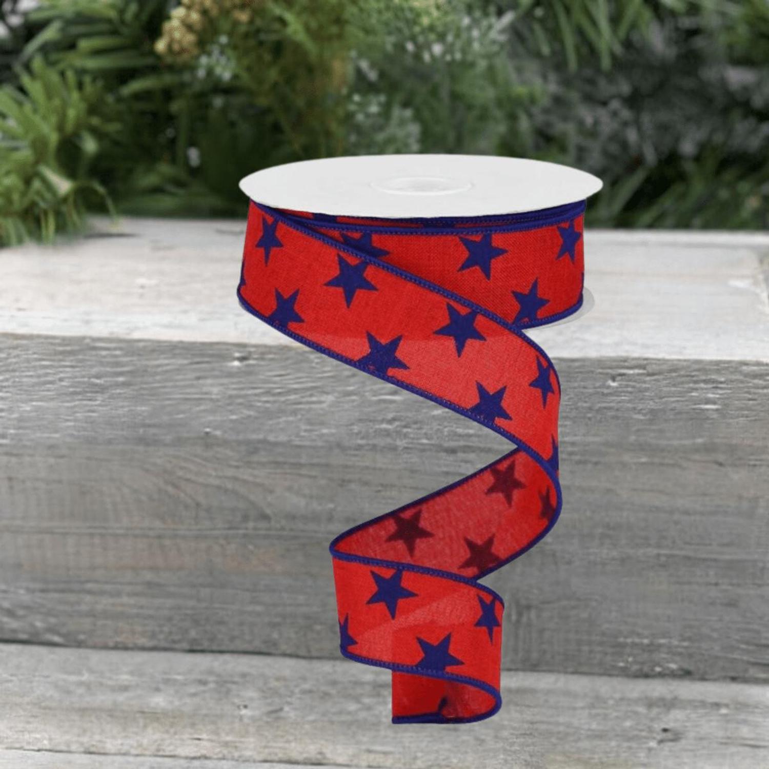 1.5" Stars on Royal Ribbon: Red (10 Yards)