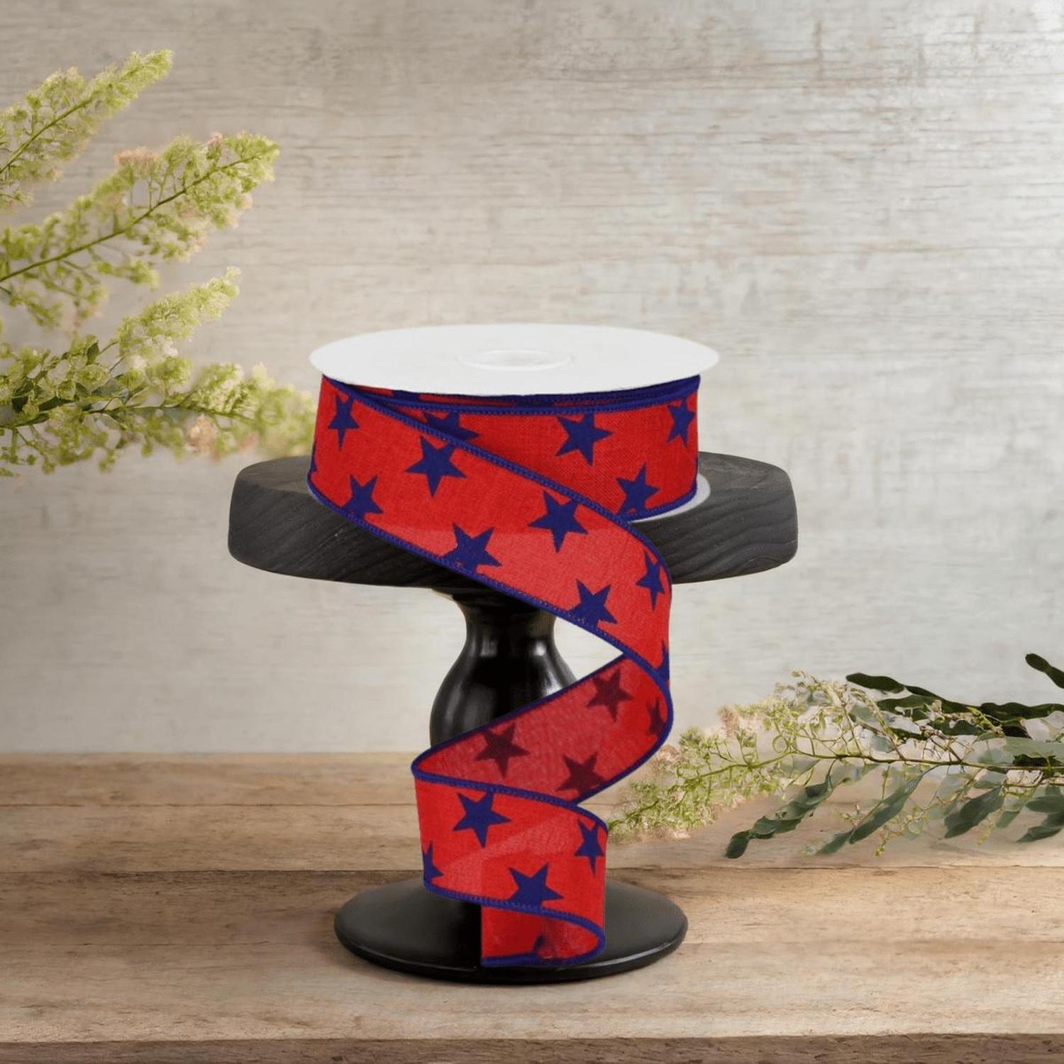 1.5" Stars on Royal Ribbon: Red (10 Yards)