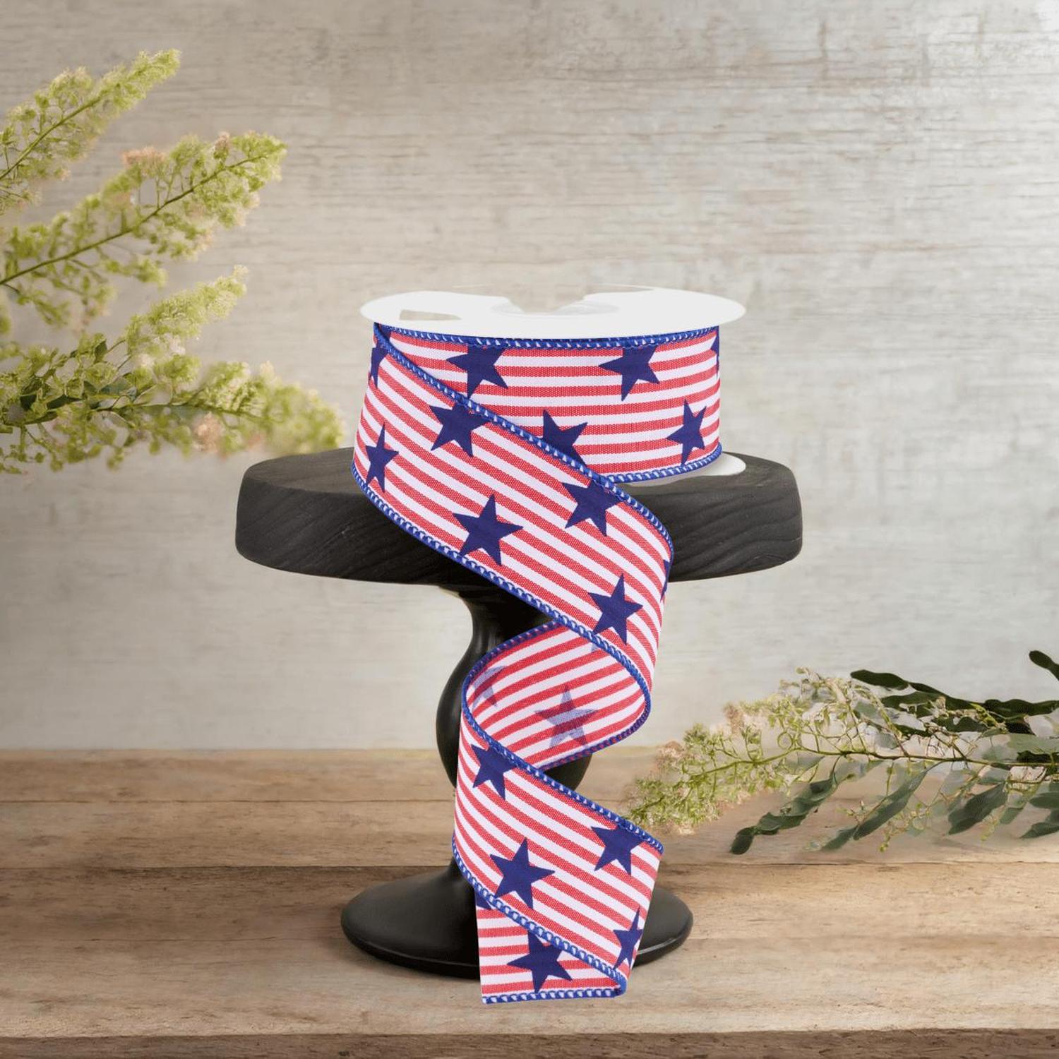 1.5" Stars On Woven Stripe: Navy Blue (10 Yards)