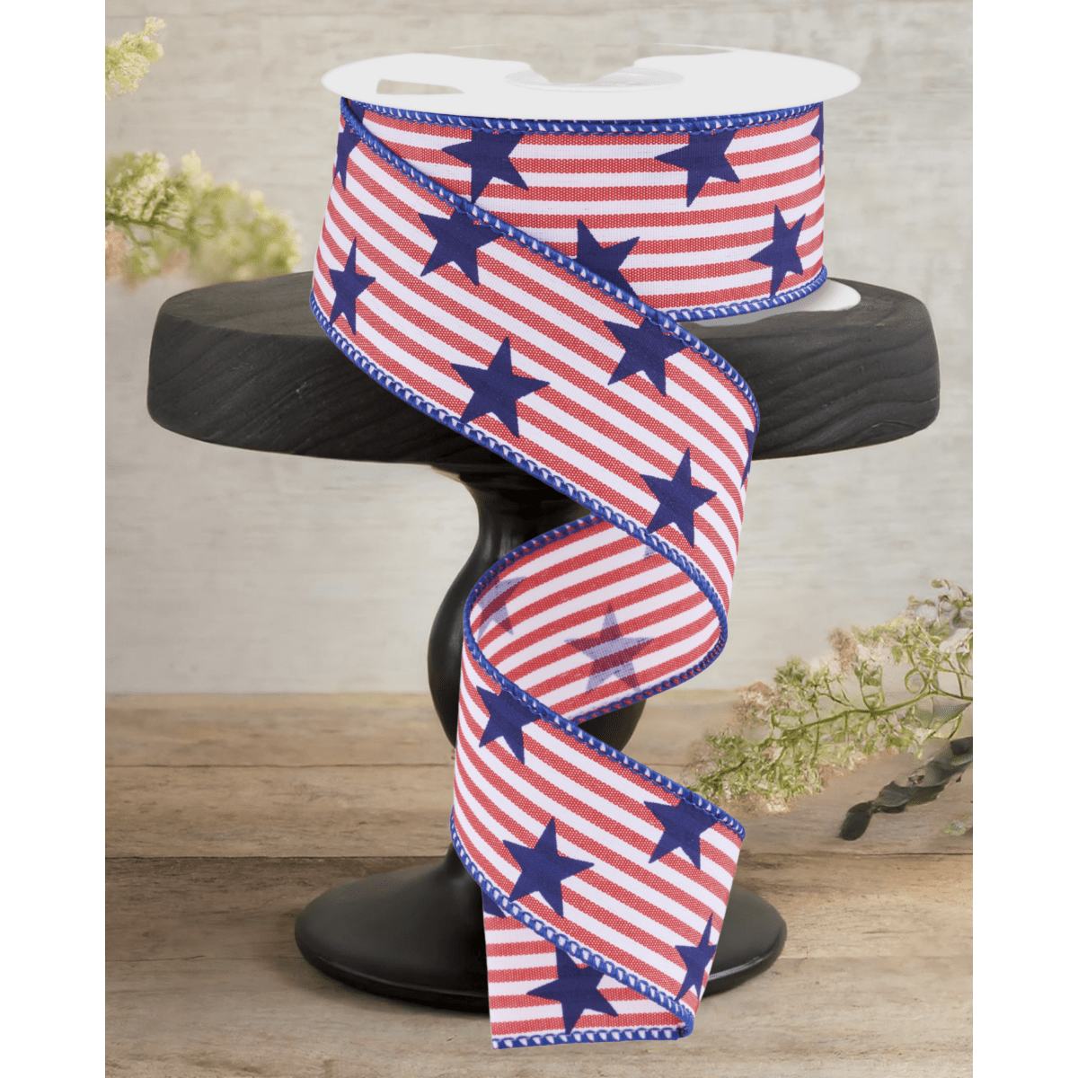 Shop For 1.5" Stars On Woven Stripe: Navy Blue (10 Yards)