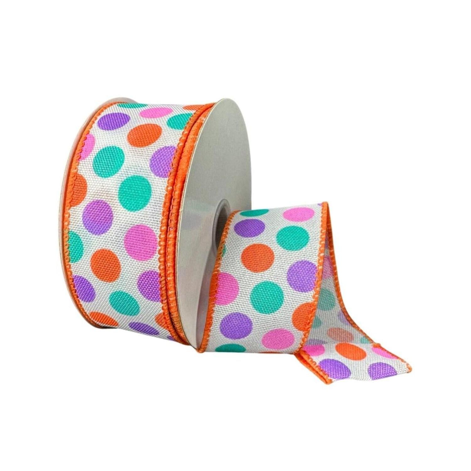1.5" Stiff Linen Polka Dot Ribbon: Multi (10 Yards)