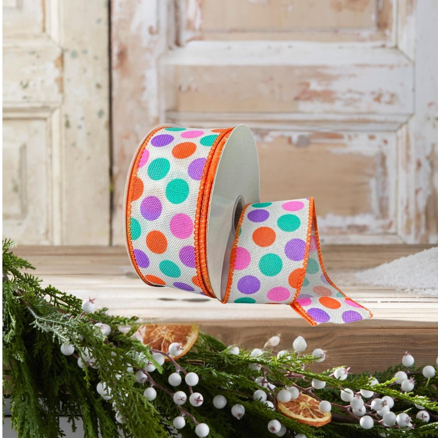 Shop For 1.5" Stiff Linen Polka Dot Ribbon: Multi (10 Yards)