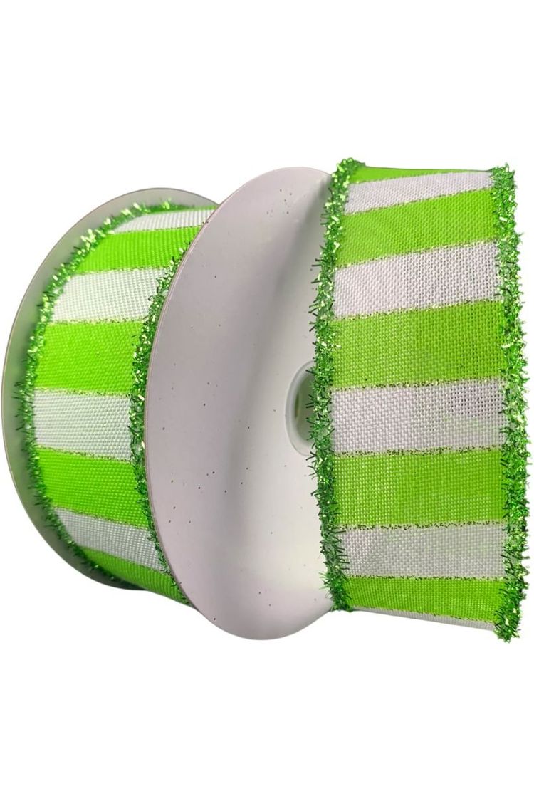 Shop For 1.5" Stripe Tinsel Edge Ribbon: Lime & White (10 Yards) at Michelle's aDOORable Creations