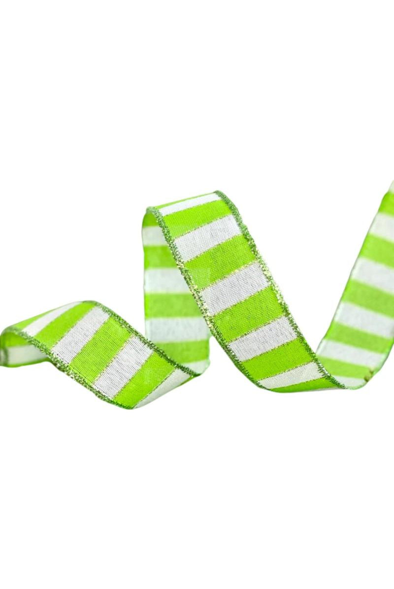 Shop For 1.5" Stripe Tinsel Edge Ribbon: Lime & White (10 Yards) 71394 - 09 - 09