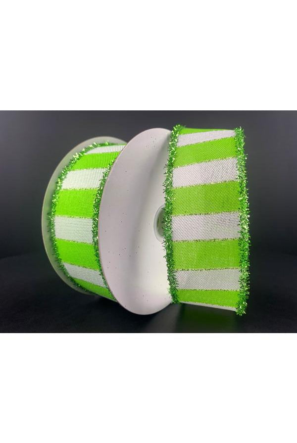 Shop For 1.5" Stripe Tinsel Edge Ribbon: Lime & White (10 Yards) 71394 - 09 - 09