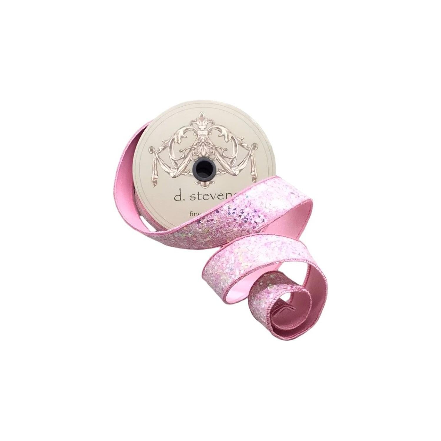 1.5" Sugar Plum Glitter Ribbon: Cotton Candy Pink (10 Yards)