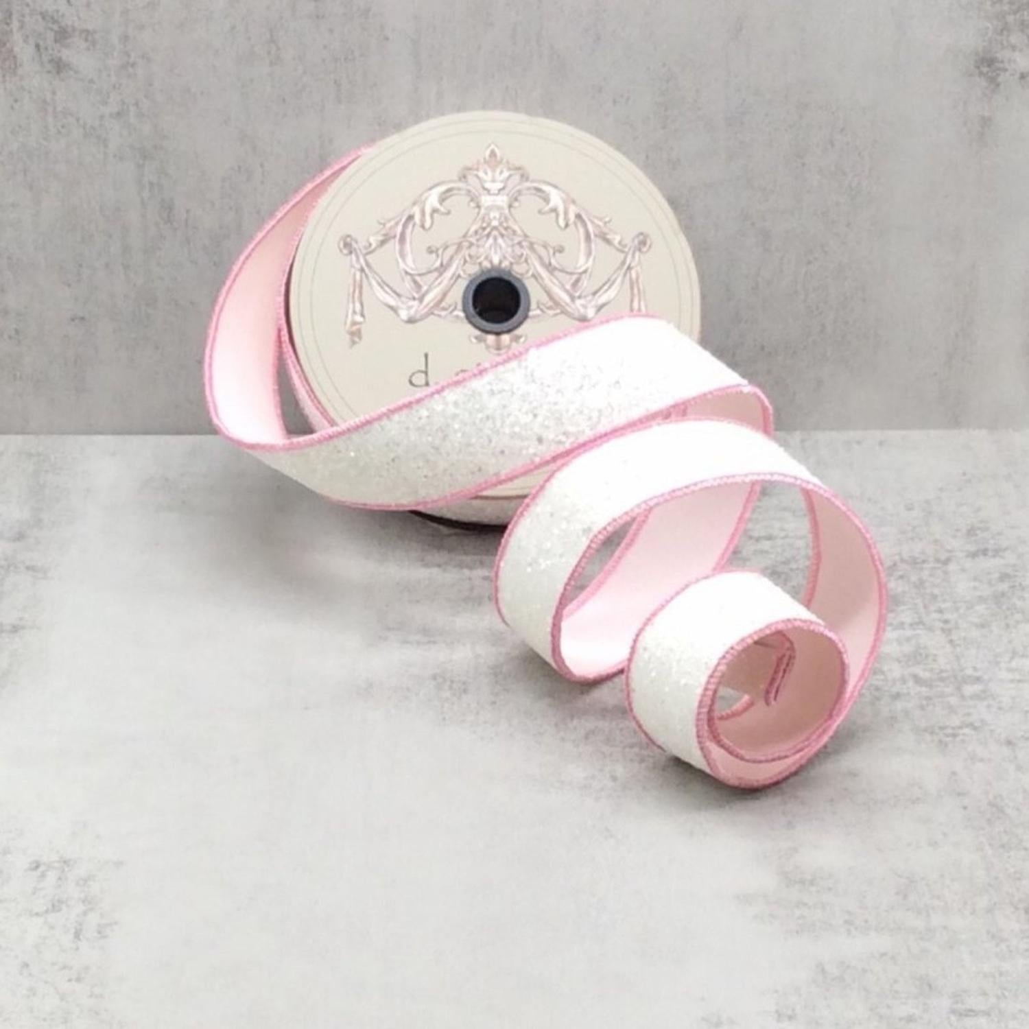 1.5" Sugar Plum Glitter Ribbon: Whispy White (10 Yards)