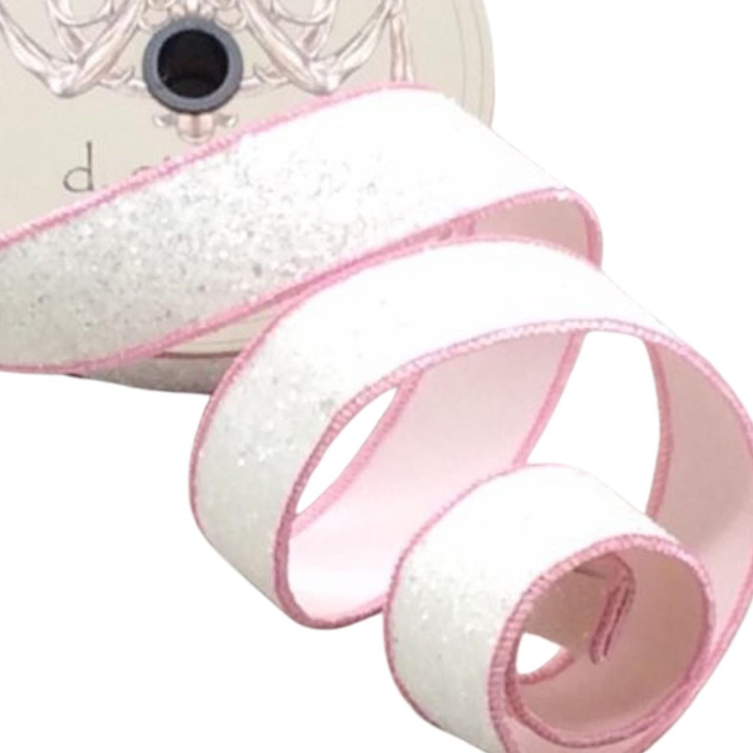 1.5" Sugar Plum Glitter Ribbon: Whispy White (10 Yards)