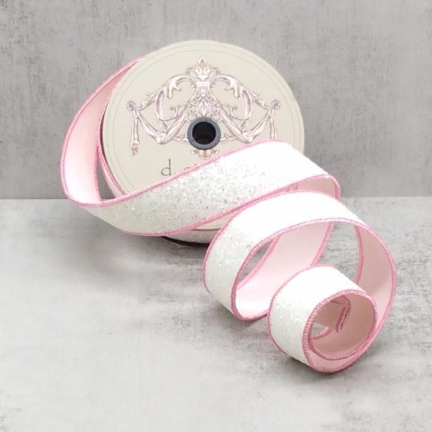 1.5" Sugar Plum Glitter Ribbon: Whispy White (10 Yards)