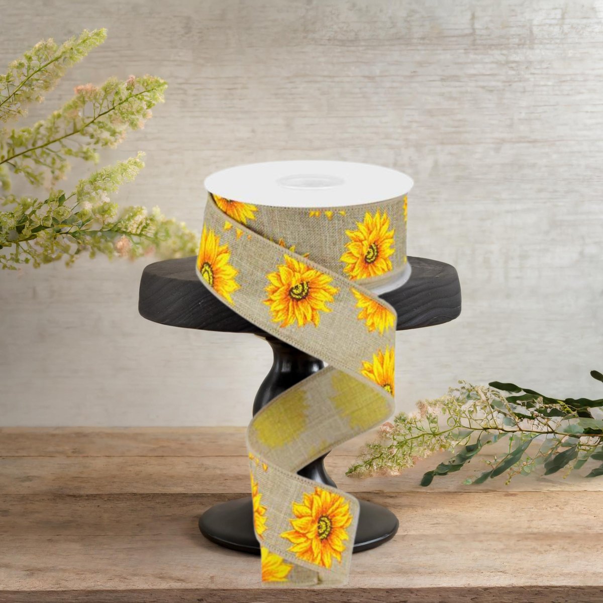 Shop For 1.5" Sunflower on Canvas Ribbon: Beige (10 Yards)