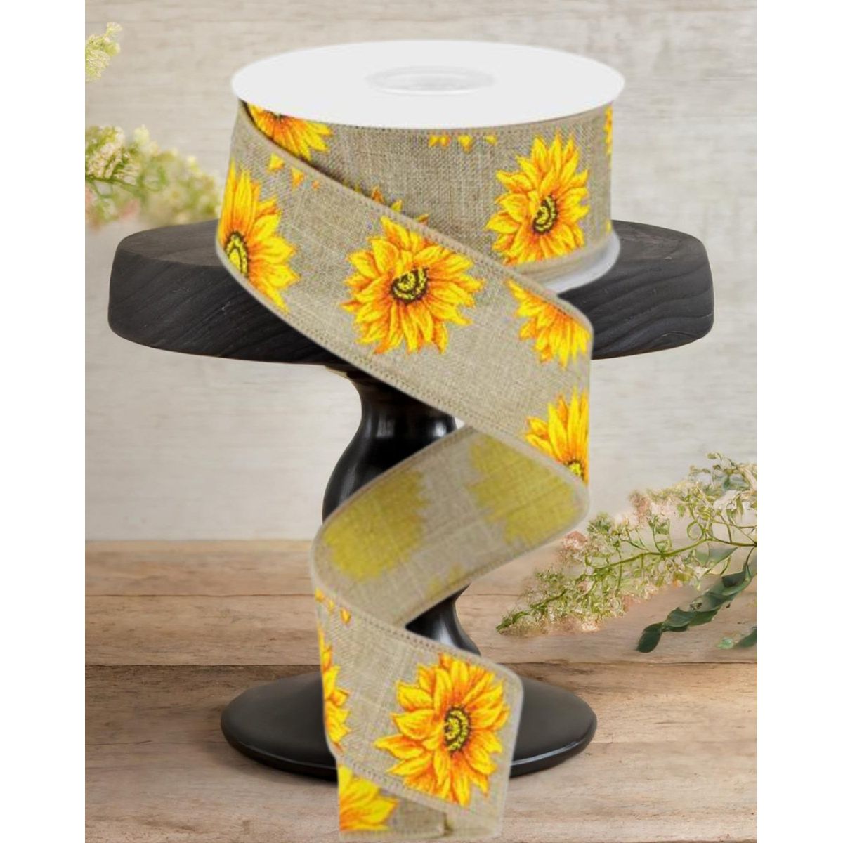 Shop For 1.5" Sunflower on Canvas Ribbon: Beige (10 Yards)