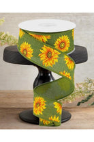 Shop For 1.5" Sunflower on Canvas Ribbon: Green (10 Yards)