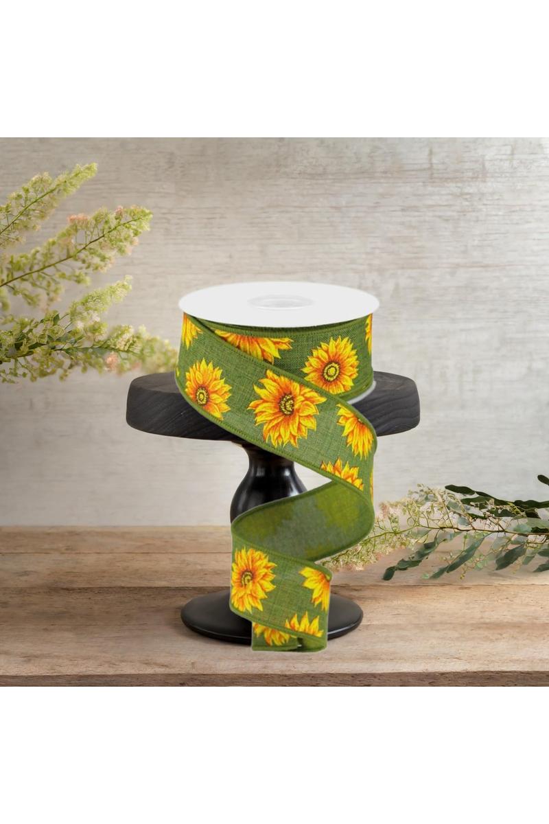 Shop For 1.5" Sunflower on Canvas Ribbon: Green (10 Yards)