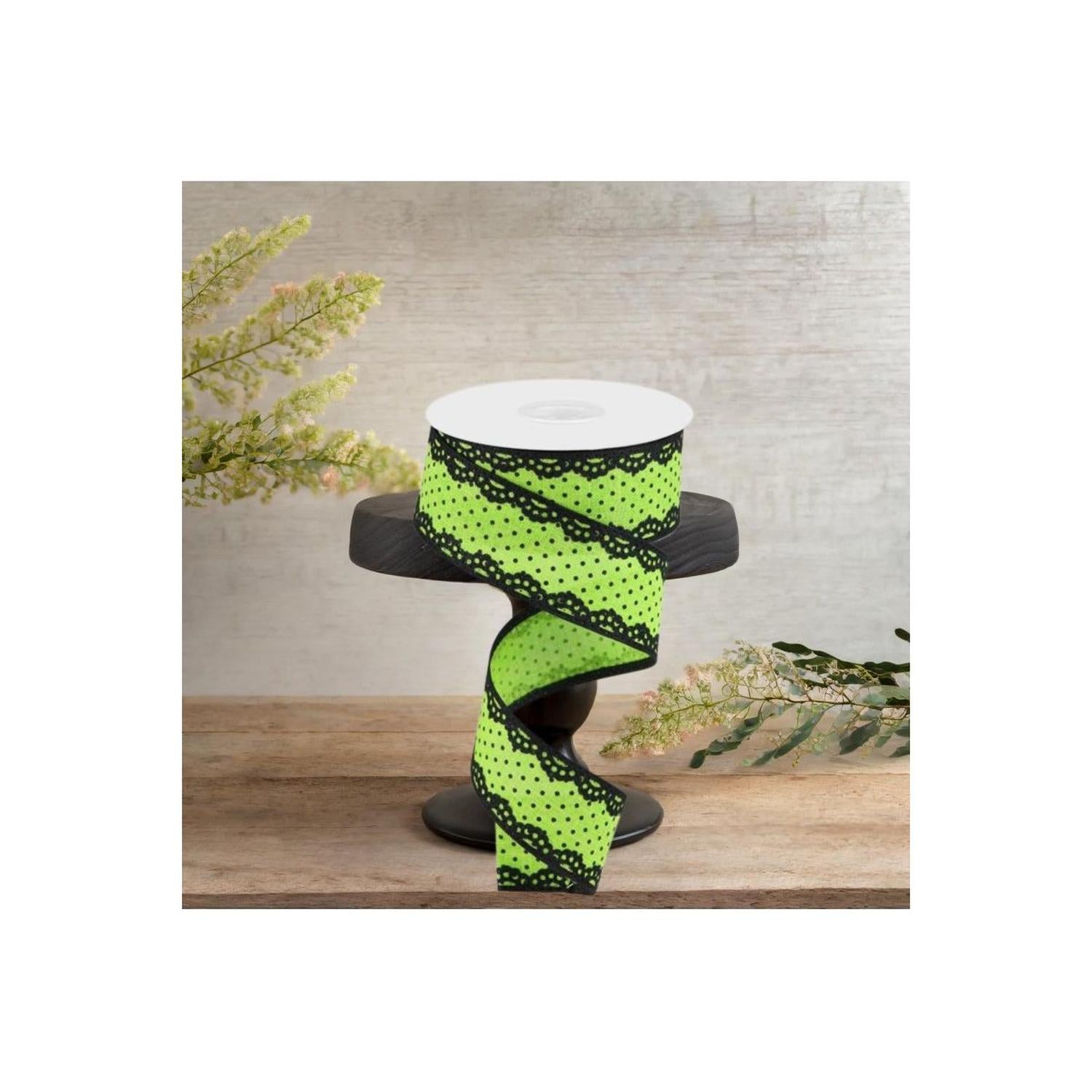 Shop For 1.5" Swiss Dots Lace Edge Ribbon: Lime Green (10 Yards)