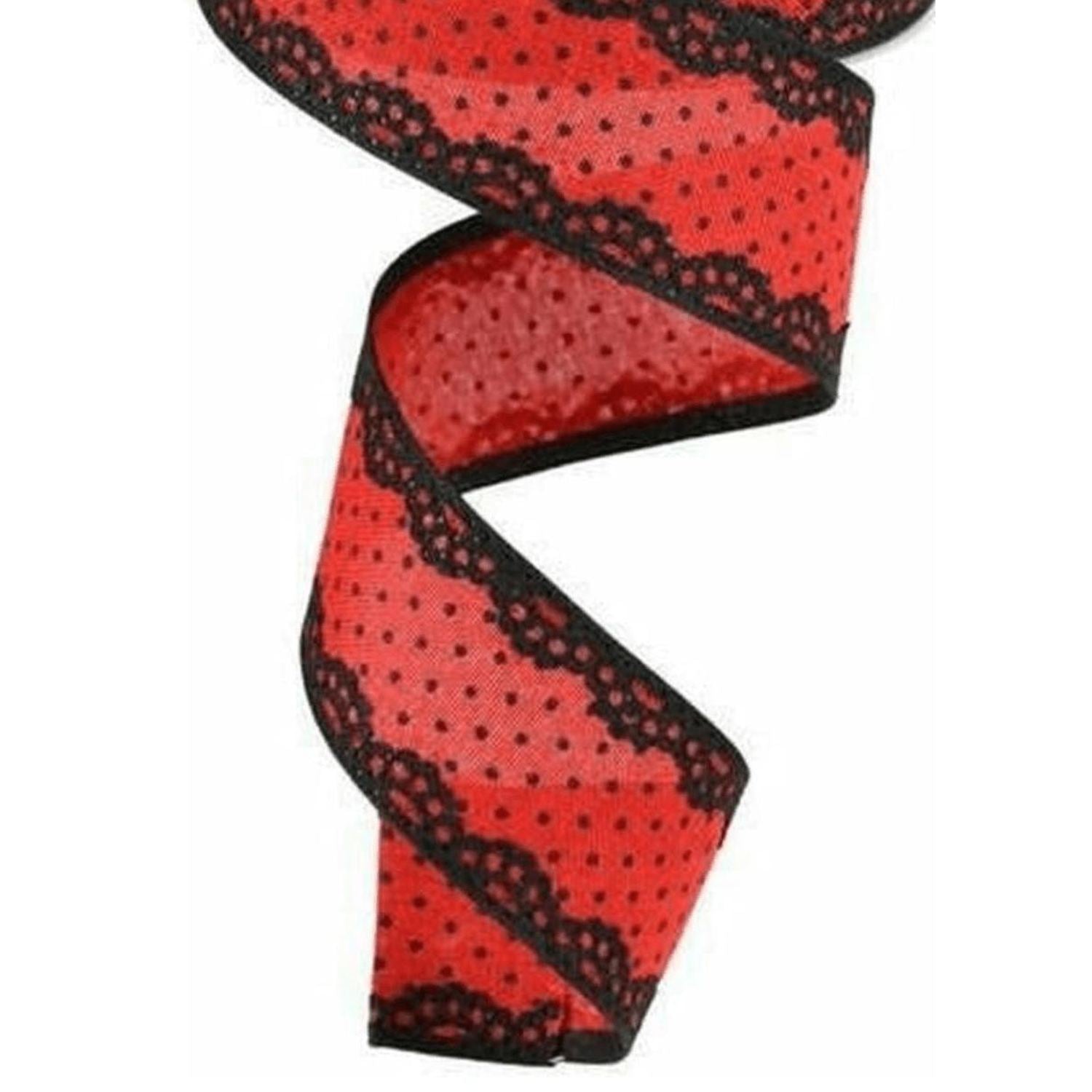 Shop For 1.5" Swiss Dots Lace Edge Ribbon: Red (10 Yards)