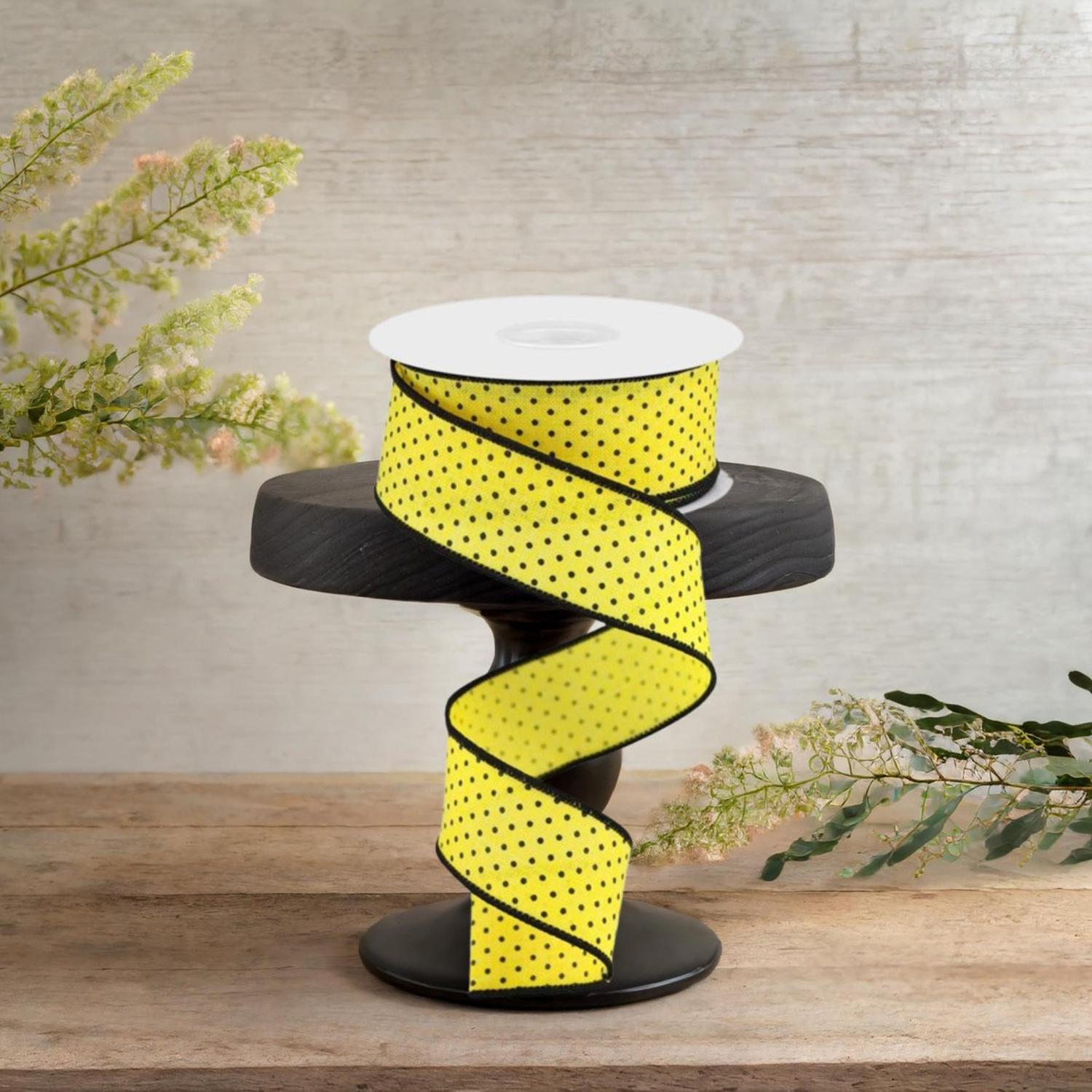 1.5" Swiss Dots Ribbon: Sun Yellow & Black (10 Yards)