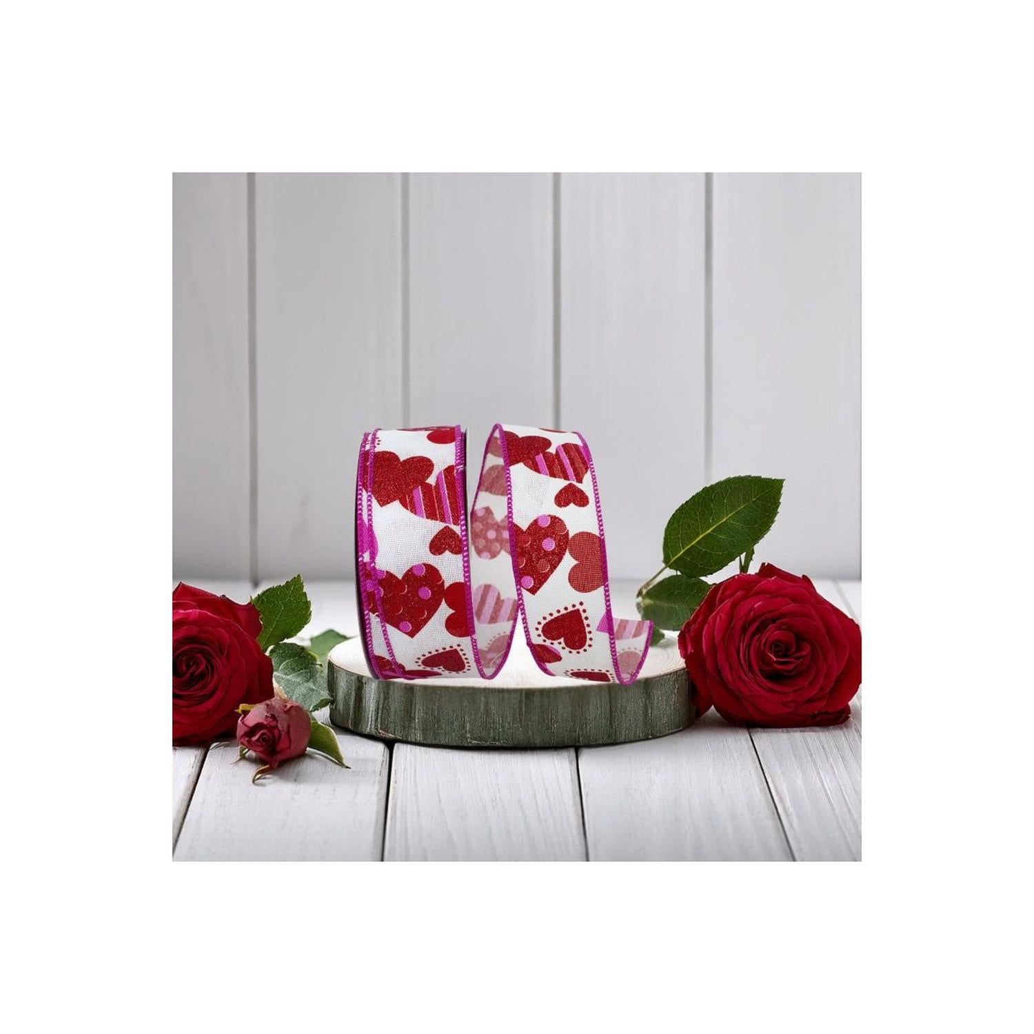 1.5" Tossed Hearts Ribbon: White (20 Yards)